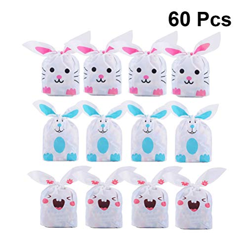 60pcs Rabbit Ear Candy Gift Wrap Bags with Twist Ties - Pastel Easter Party Favors & Treat Bags for Kids, Baby Showers, Birthday Celebrations & Holiday Decorations