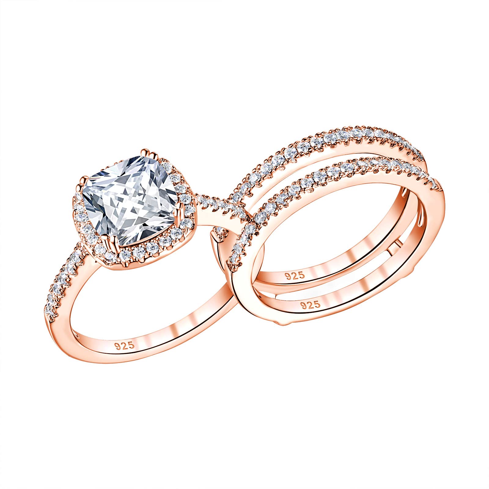 2.66CT Cushion Halo CZ Wedding Engagement Ring Set for Women - 925 Sterling Silver Bridal Promise Band Enhancer - Size 4-12 - Perfect for Proposals, Anniversaries & Special Occasions