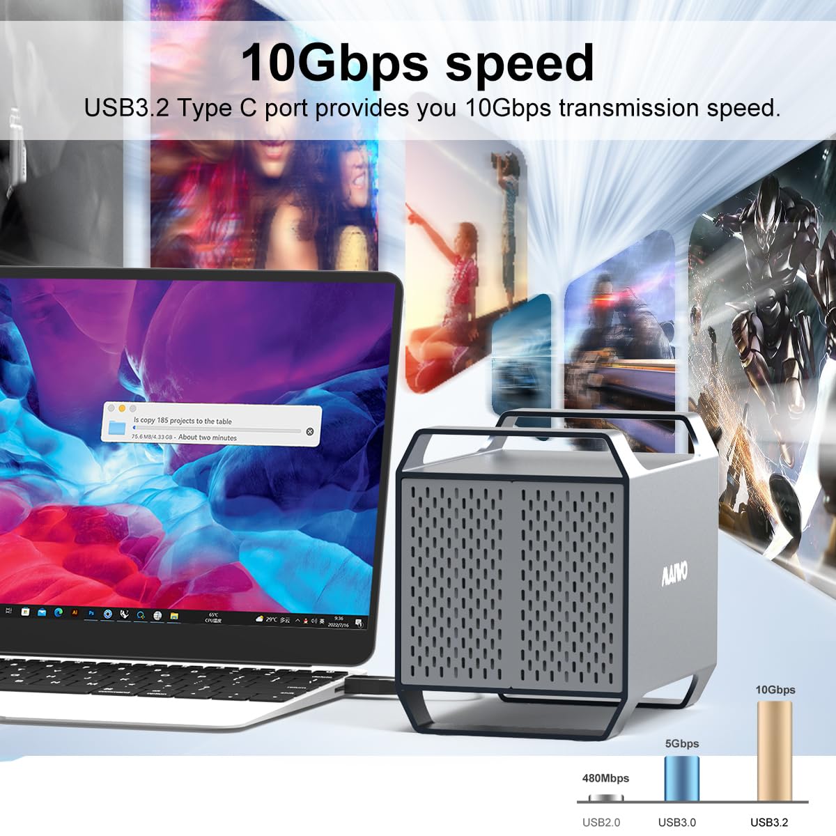 MAIWO 4 Bay USB-C Hard Drive Enclosure - 10Gbps High-Speed DAS for 3.5