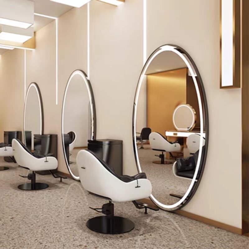 Professional Ellipse Oval LED Salon Mirror with Adjustable Brightness - Perfect for Makeup, Hairstyling & Beauty Treatments at Home or Salon