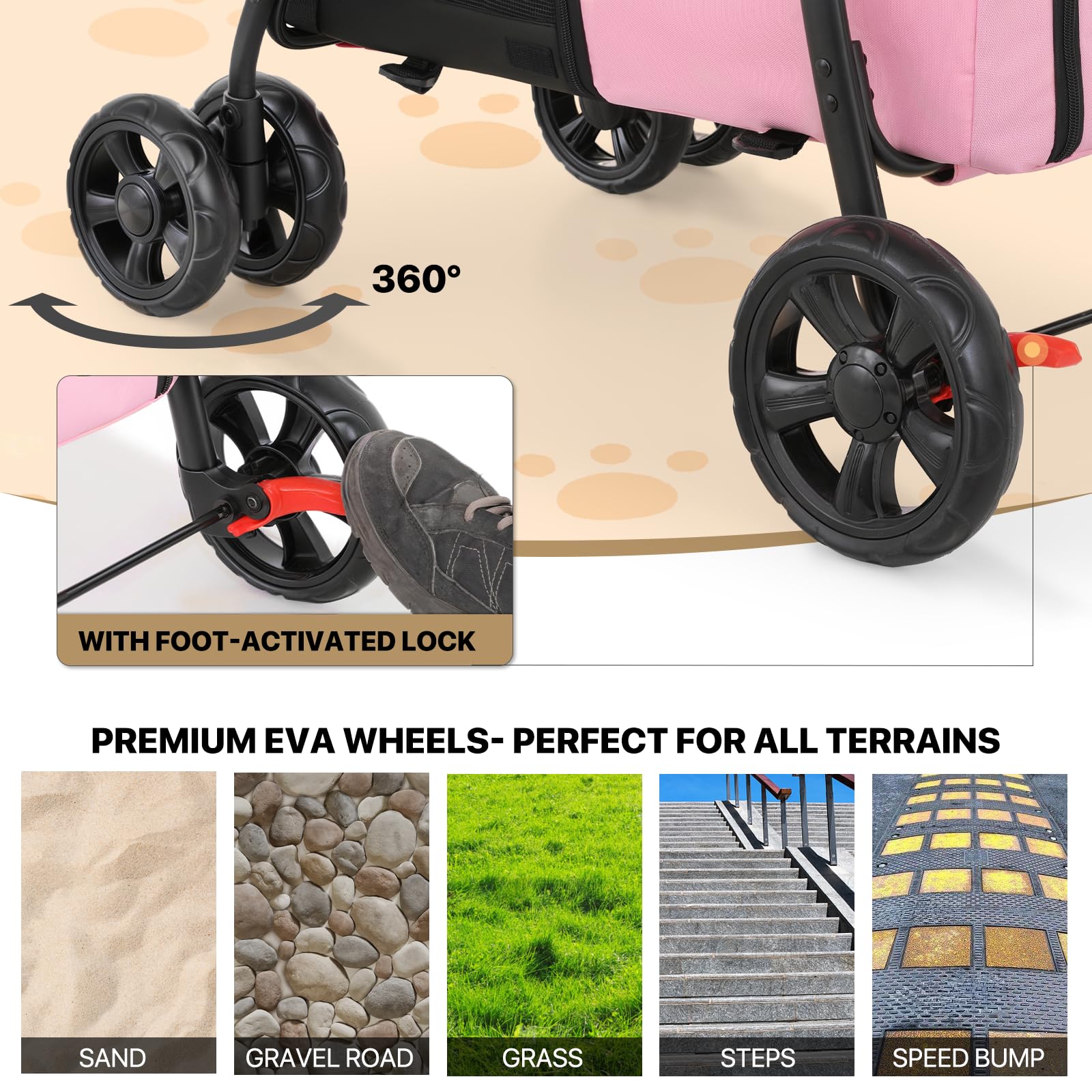MoNiBloom Double Dog Stroller with Removable Carrier Bags - Large 4-Wheel Foldable Pet Jogger for Small & Medium Dogs & Cats (Pink/Gray) - Perfect for Park Walks, Vet Visits & Outdoor Adventures