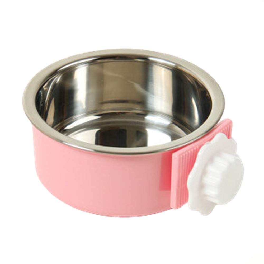 Stainless Steel Hanging Pet Bowl - Removable Dog & Cat Feeder for Crate, Cage, Coop - Small Pink Water & Food Dish for Puppy, Birds, Rats, Guinea Pigs - Perfect for Travel, Training & Outdoor Use