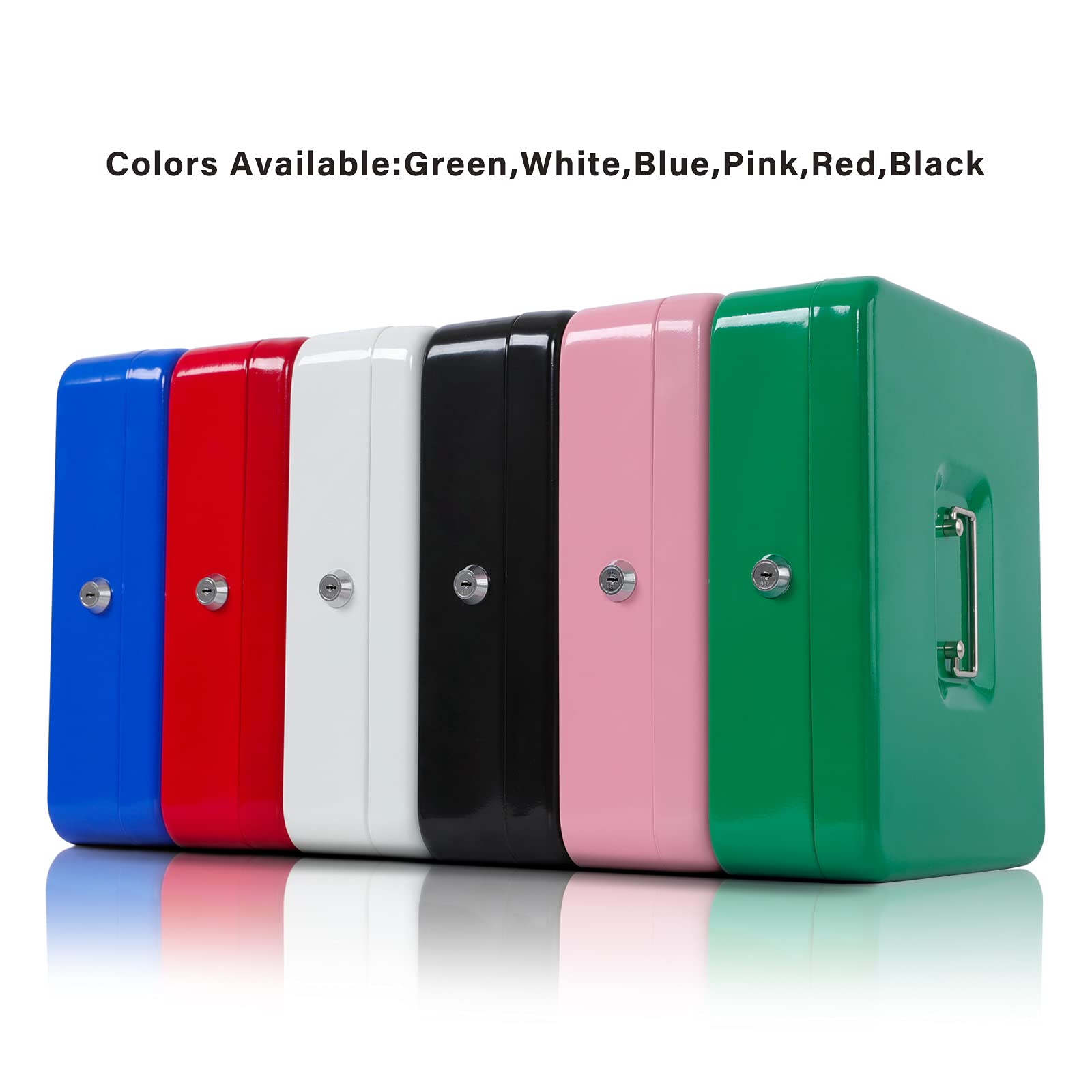 XYDLED Metal Cash Box with Money Tray & Key Lock - Secure Storage Box with 4 Bill & 5 Coin Slots - 11.8