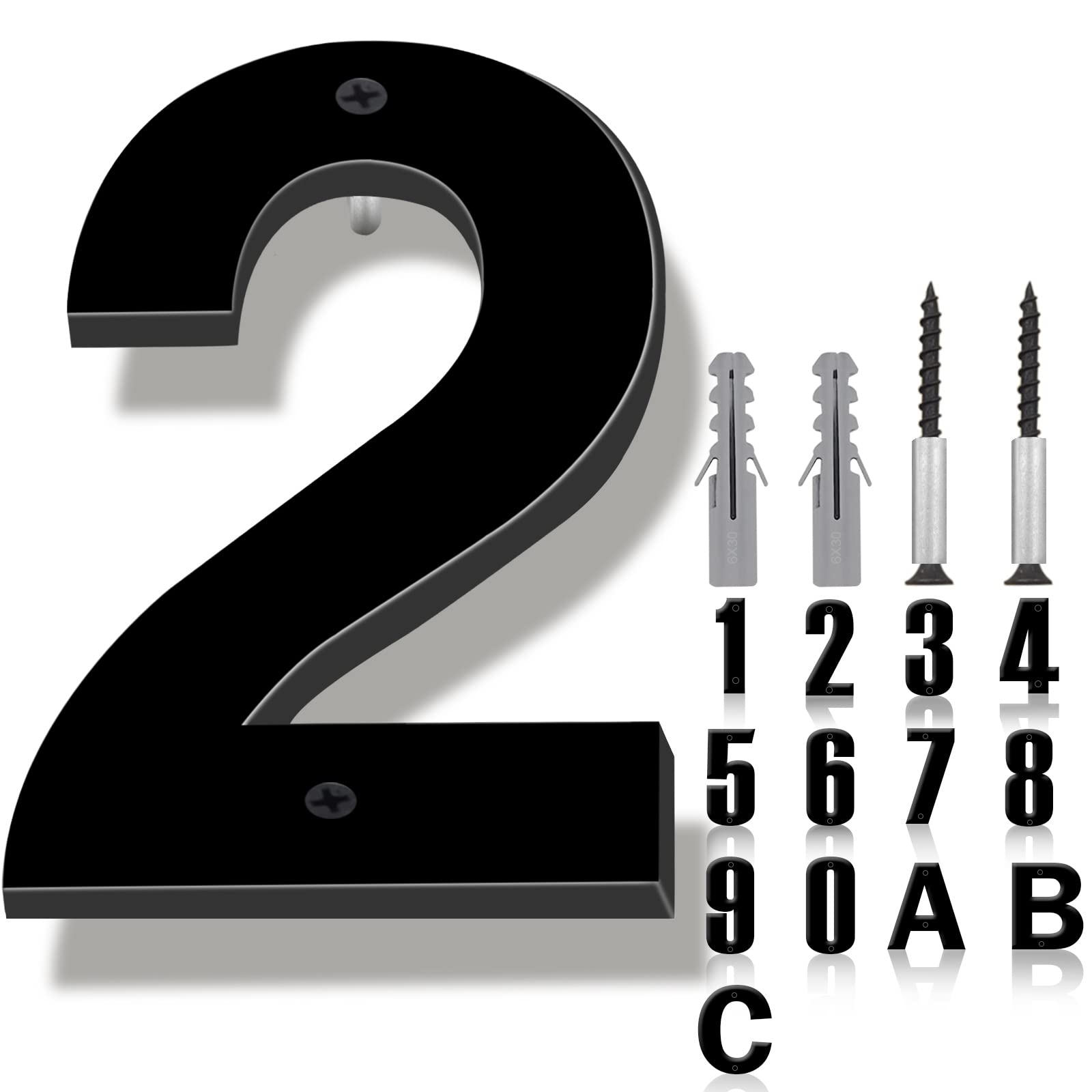 6 Inch Modern Floating House Numbers - Black Address Sign for Outdoor Garden, Door & Mailbox - Includes Nail Kit (Set of 2) - Perfect for Home Exterior, Driveway & Front Yard Curb Appeal