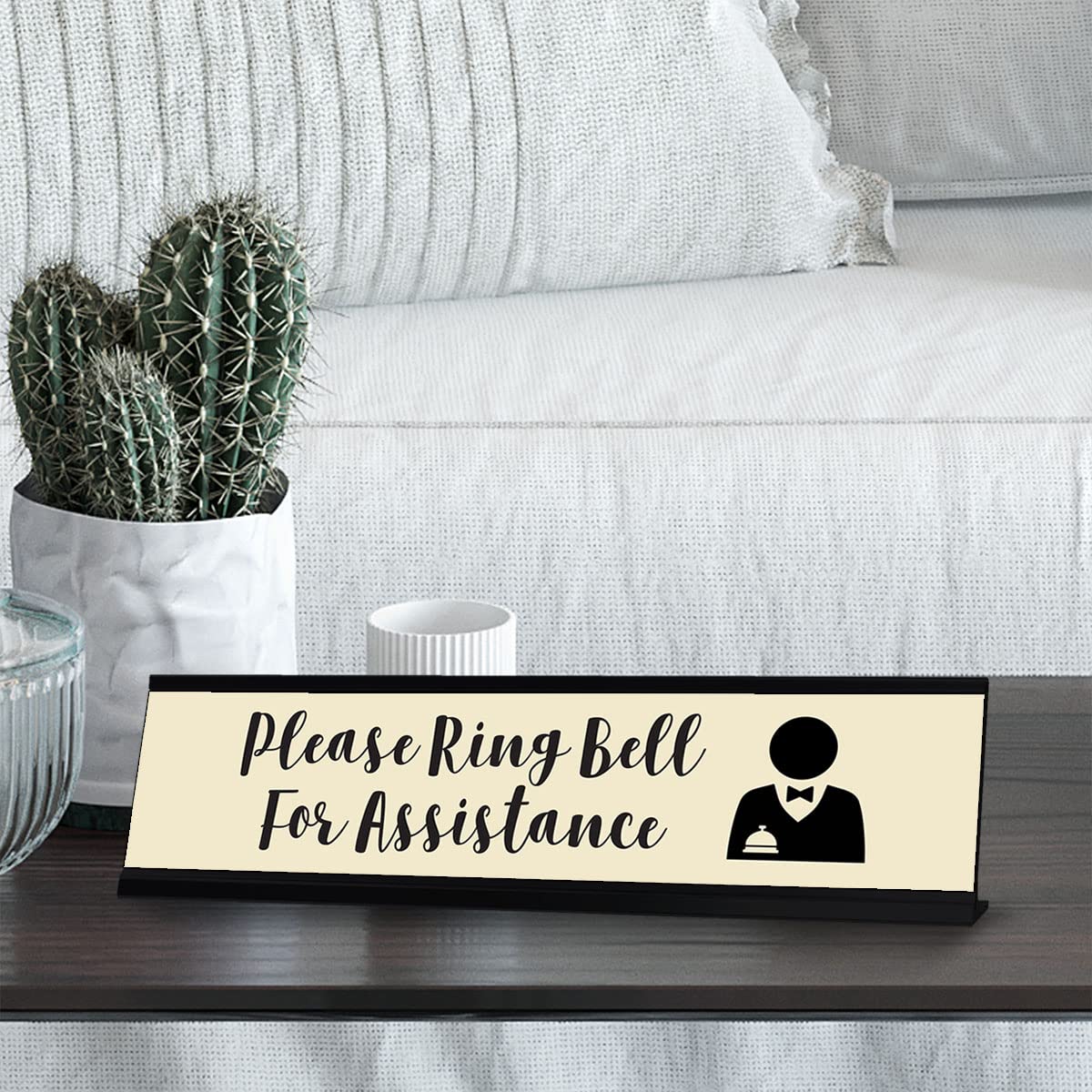 Standard Desk Sign - Please Ring Bell for Assistance (2 x 8 Inches) - Perfect for Offices, Reception Areas, and Customer Service Counters