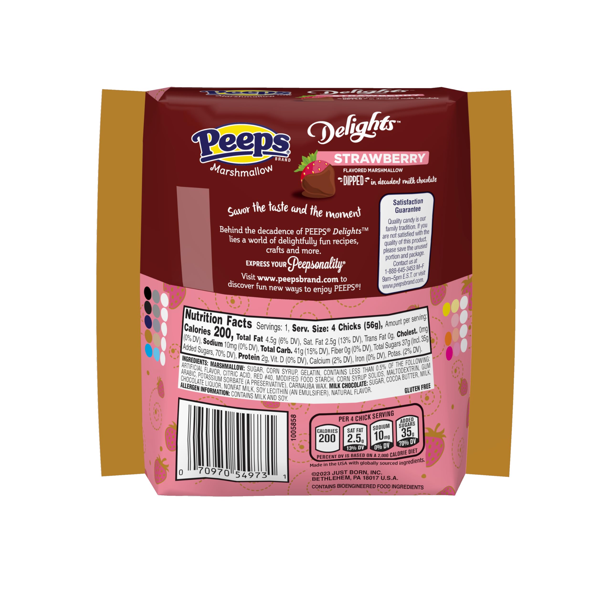 Peeps Easter Milk Chocolate Dipped Strawberry Flavored Marshmallow Chicks - Gluten Free Easter Candy - 1.98oz (4 Count) - Perfect for Easter Baskets, Party Favors & Holiday Treats