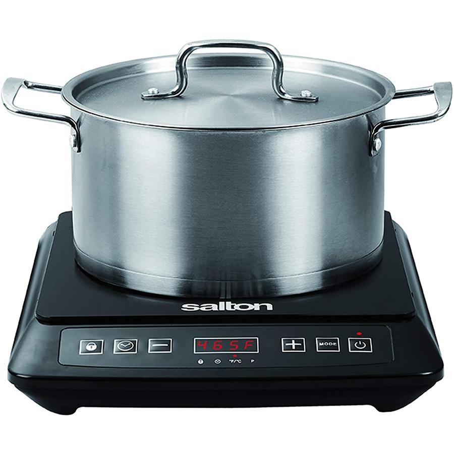 SALTON Portable Induction Cooktop - Cool Touch Surface, 1800W, 10 Temperature Settings, ID1948 - Perfect for Home, Office, Dorm & RV Cooking