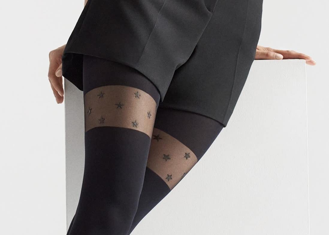 MARILYN Mock Suspender Tights - Over Knee Stockings with Illusion Design - European Style Thigh High Socks for Women - Perfect for Cosplay, Halloween & Burlesque Outfits
