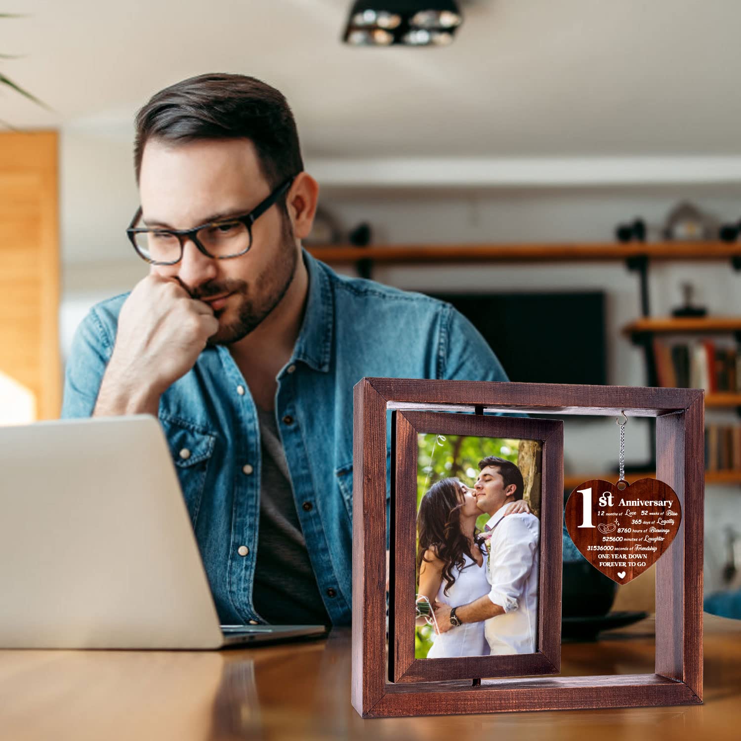 Vetbuosa 1st Anniversary Wedding Gift - 4x6 Rotating Picture Frame for Couples | Romantic Keepsake for Husband, Wife & Bridal Gifts | Perfect for Home Decor, Wedding Anniversaries & Special Occasions