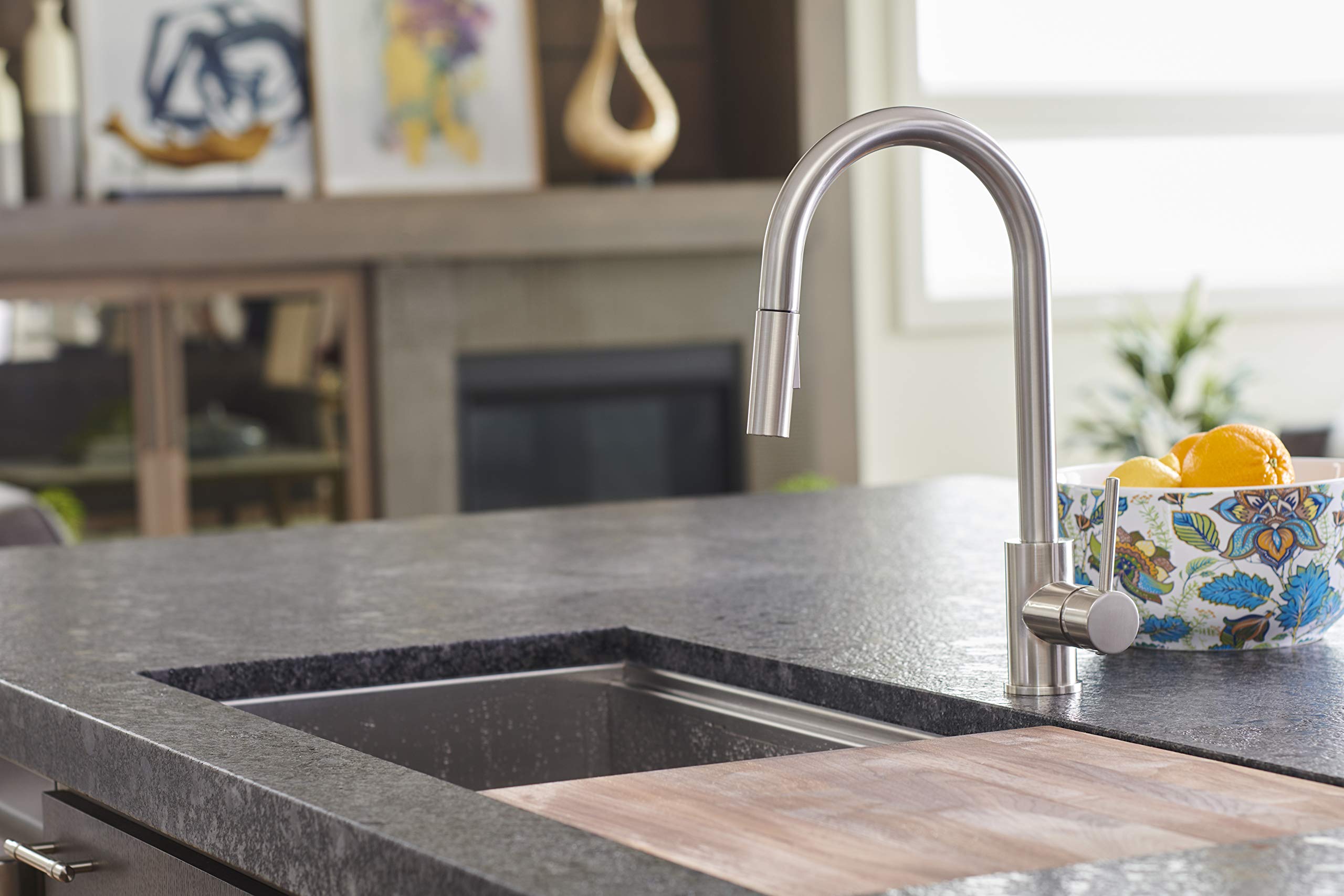 Pacific Bay Bellevue Swivel Kitchen Faucet with Pull-Down Sprayer - Brushed Satin Nickel Finish for Modern Kitchens | Perfect for Washing Dishes, Filling Pots & Daily Cooking Tasks