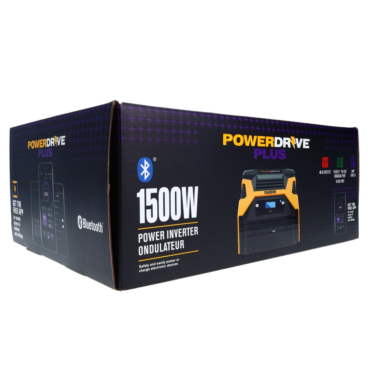 PowerDrive Plus PWD1500P 1500W Pure Sine Wave Power Inverter with Bluetooth Wireless Technology & Remote Control - Perfect for RVs, Camping, Trucks, and Emergency Power Backup