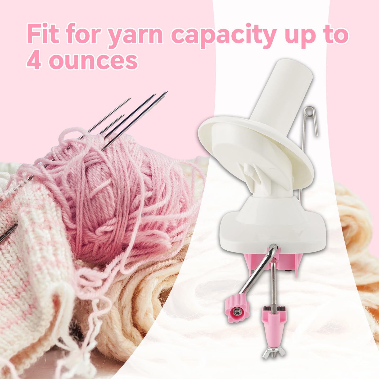 NATGAI Manual Yarn Ball Winder - Hand Operated Yarn Cake Maker for Knitting & Crocheting - Pink Wool Yarn Swift Holder for DIY Needlecraft, Fiber String Winding (Perfect for Home Crafting & Gift Making)