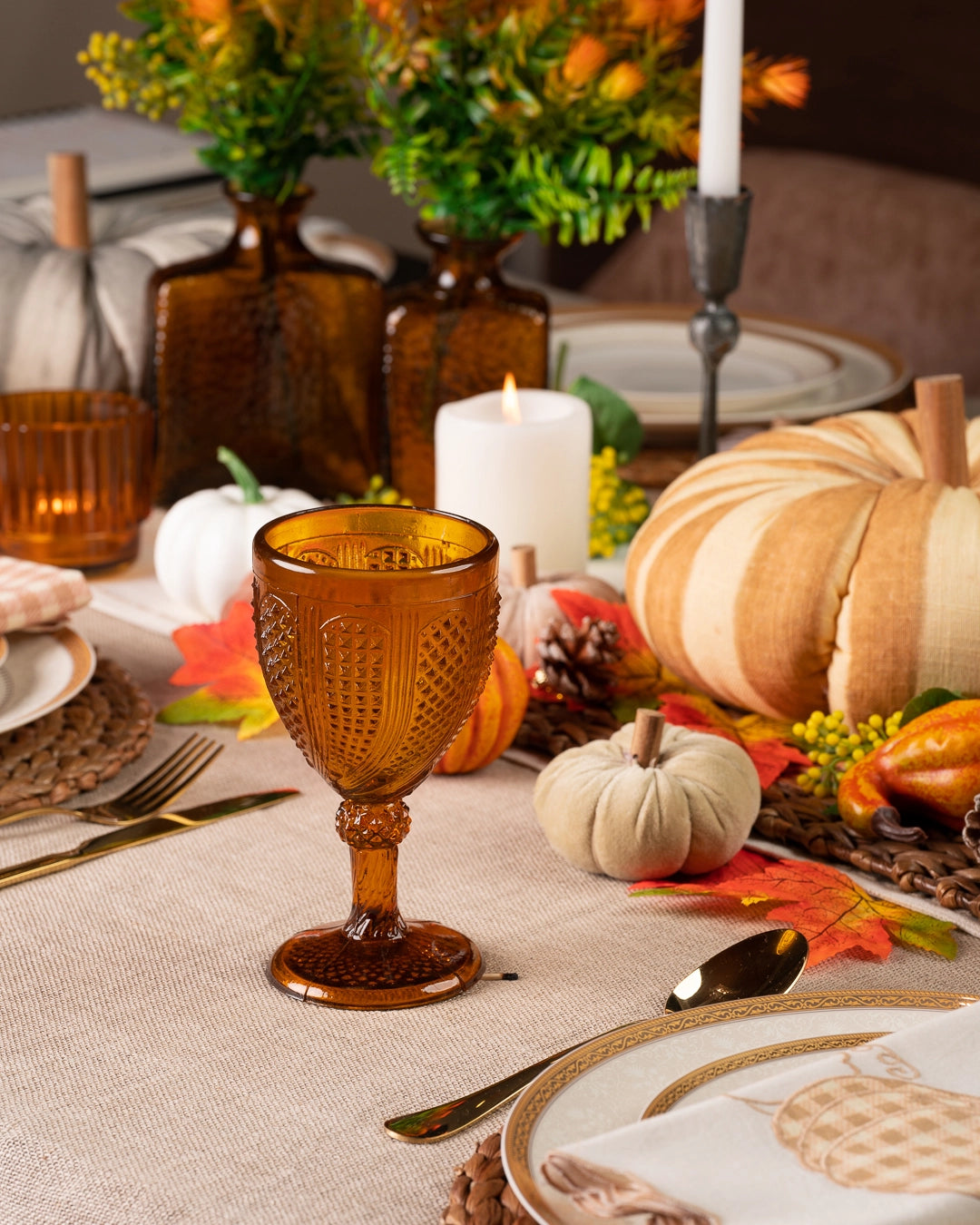 Norma Amber Wine Goblet Set - Elegant Handmade Glassware for Red & White Wine - Perfect for Dinner Parties, Weddings & Home Entertaining