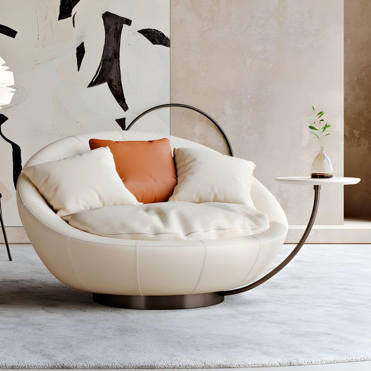 Modern White Swivel High Back Chair with Oversized Seat - Comfortable Office & Living Room Furniture for Home & Workspace