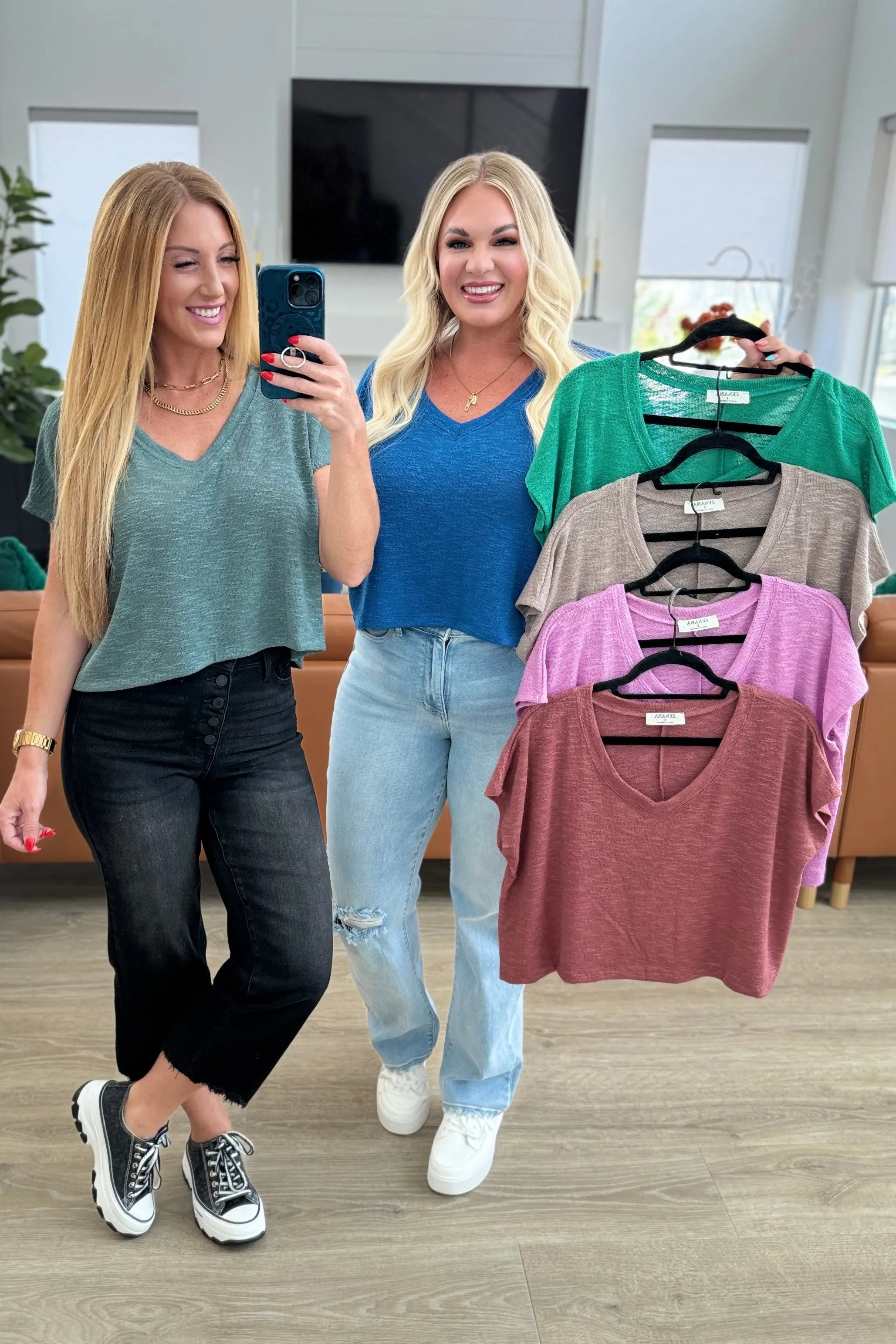 Classic Comfort V Neck Top for Women - Soft Stretch Casual T-Shirt in Ash Jade | Perfect for Everyday Wear, Layering & Outfits