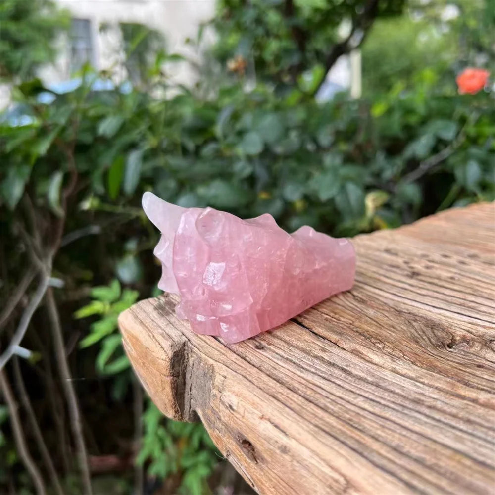 Hand-Carved Pink Rose Quartz Dragon Skull - Genuine Crystal Stone for Meditation, Reiki Healing, Feng Shui Decor & Spiritual Gifts - Perfect for Home Altars, Yoga Spaces & Energy Work