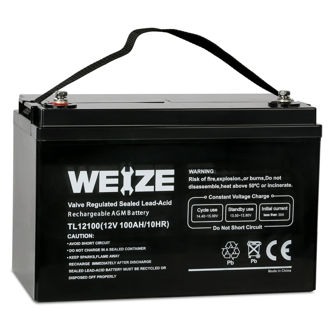 WEIZE 12V 100Ah Sealed Lead Acid Deep Cycle Battery for RV, Solar, Marine, Camping & Off-Grid Power - Perfect for Cabin, Trolling Motor & Backup Power Systems