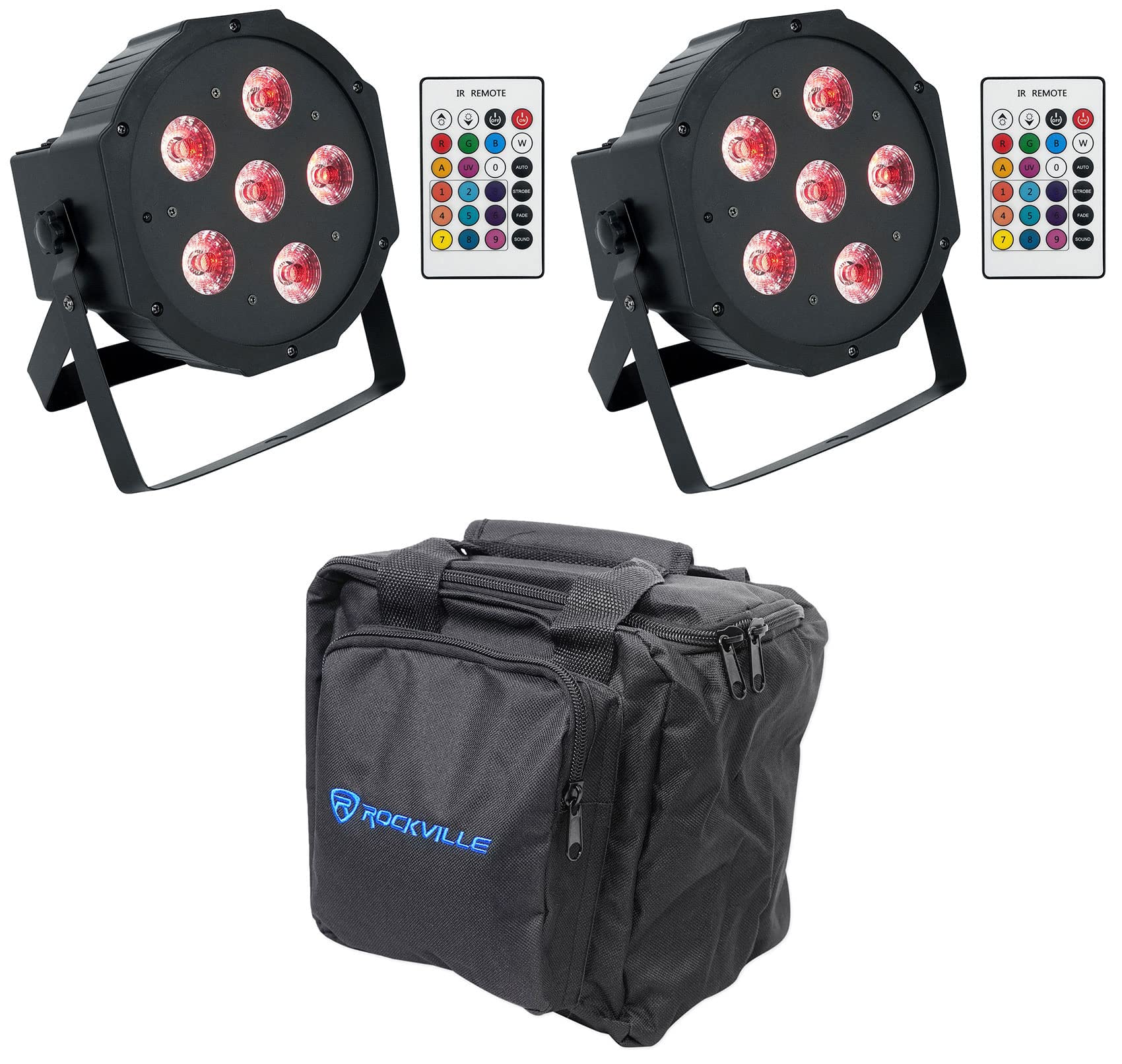 Rockville PAR 61 RGBWA+UV Rechargeable Battery DJ Lights with DMX Control, Remote & Carrying Bag - Perfect for Stage Lighting, Wedding Events, and Nightclub Disco Parties