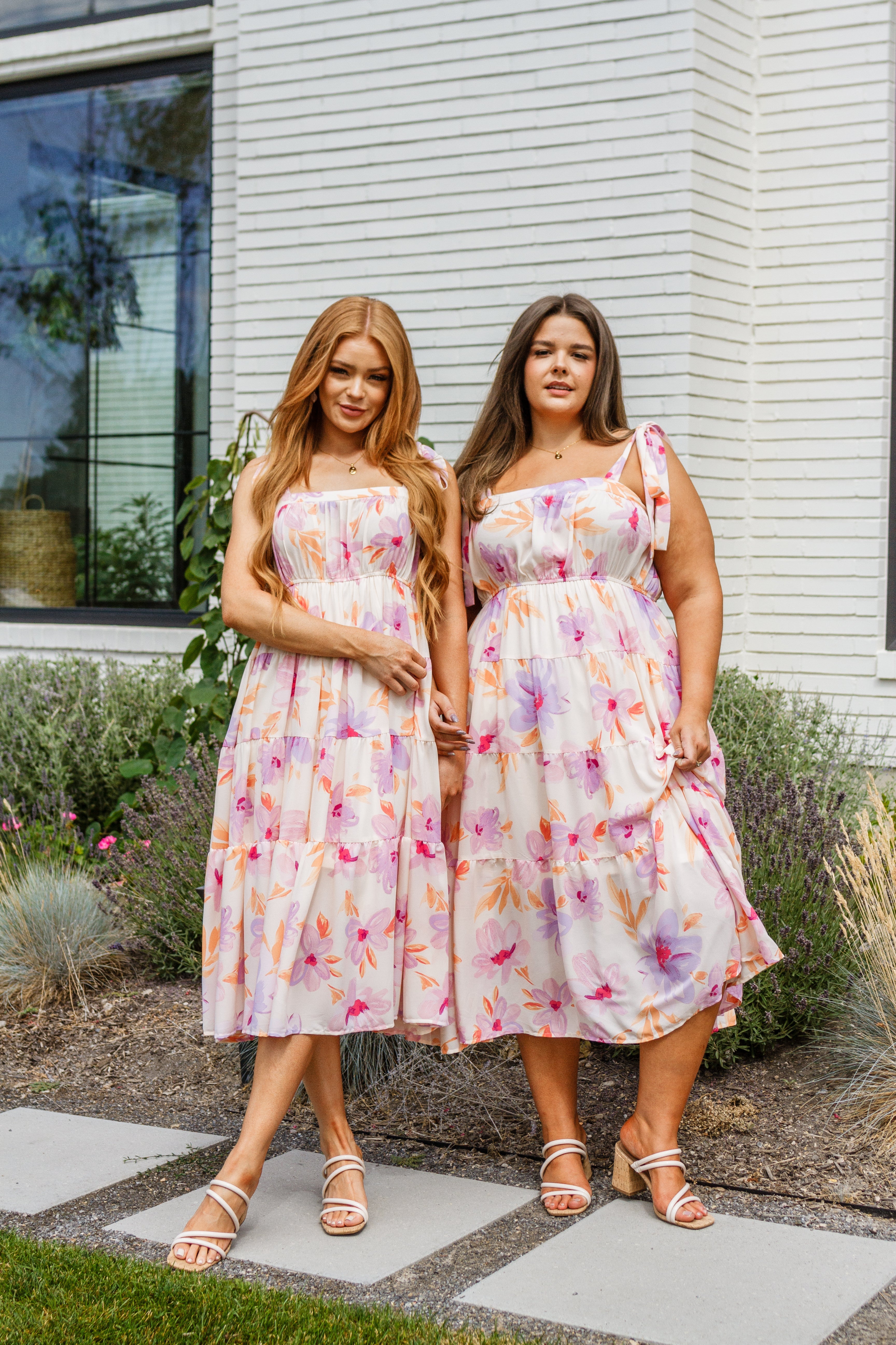 Pastel Petals Floral Midi Dress for Women - Soft Summer Flowy Dress with Puff Sleeves & Tie Waist - Perfect for Garden Parties, Brunch Dates & Beach Vacations