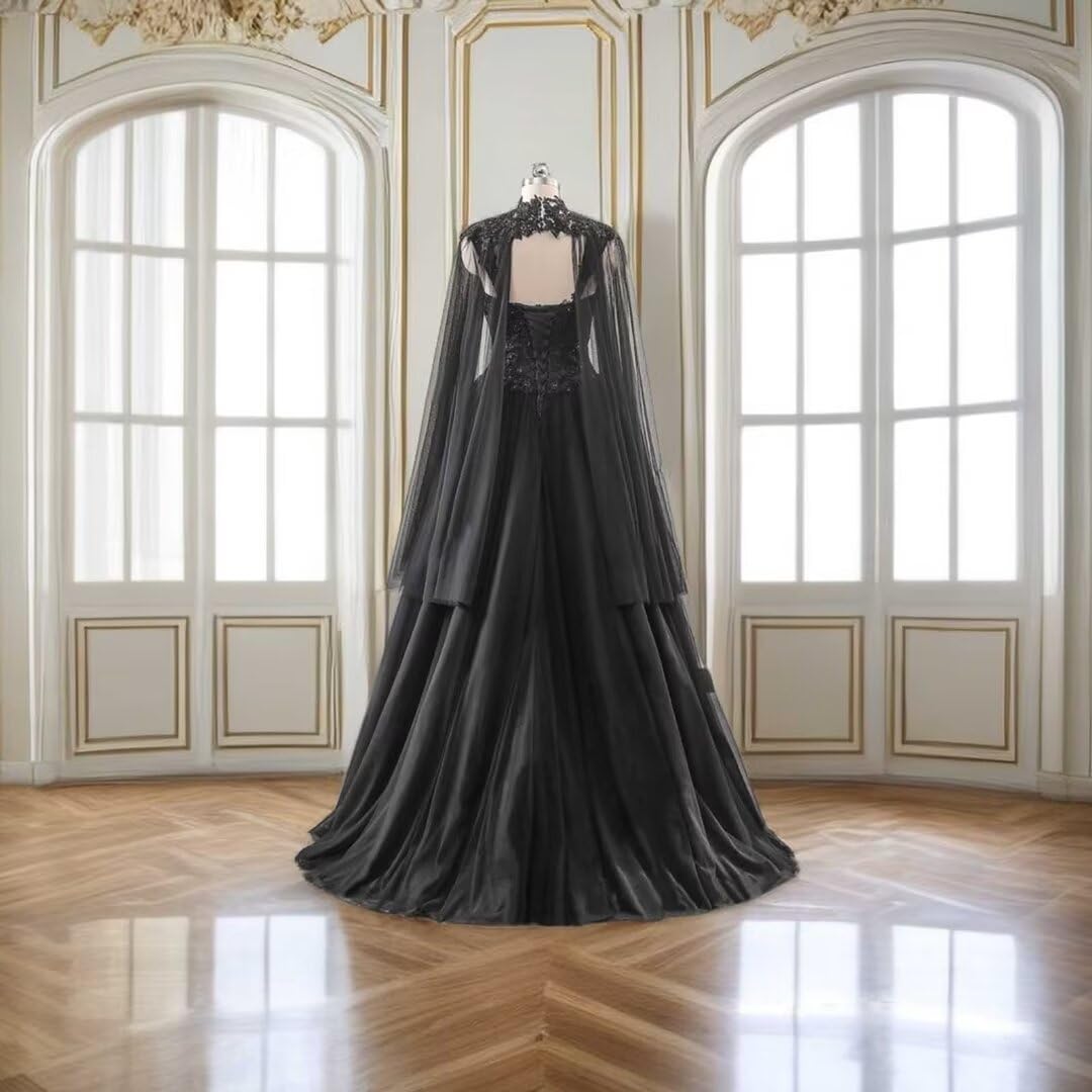 Gothic Black Wedding Dress for Bride - Elegant Lace Appliques & Tulle Bridal Gown | Perfect for Dark Romance, Vampire, Halloween & Alternative Weddings