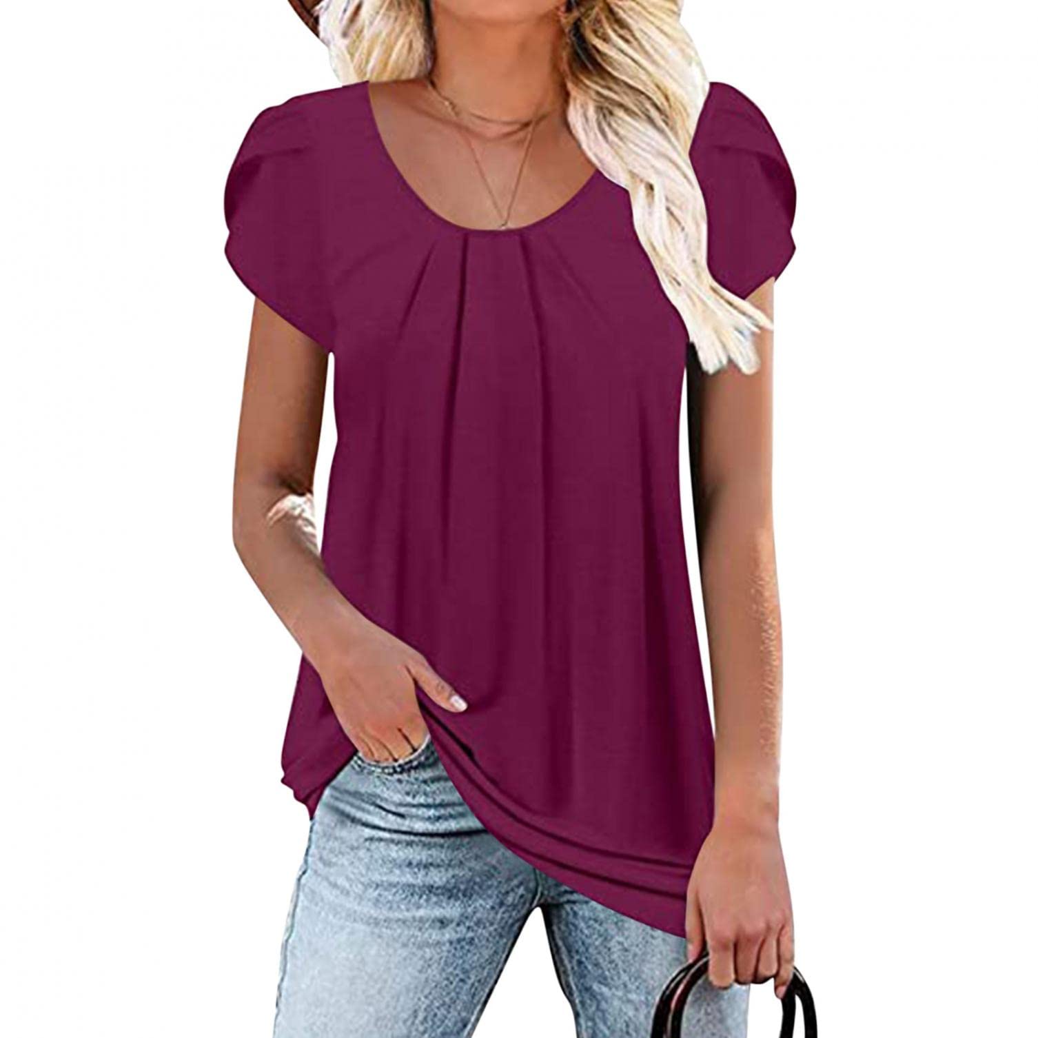 BAGELISE Women's Summer Tops - Solid Color & Gradient Blouses, Boho Chic Short Sleeve Shirts for Belly Coverage | Perfect for Casual Outings, Beach Vacations & Date Nights