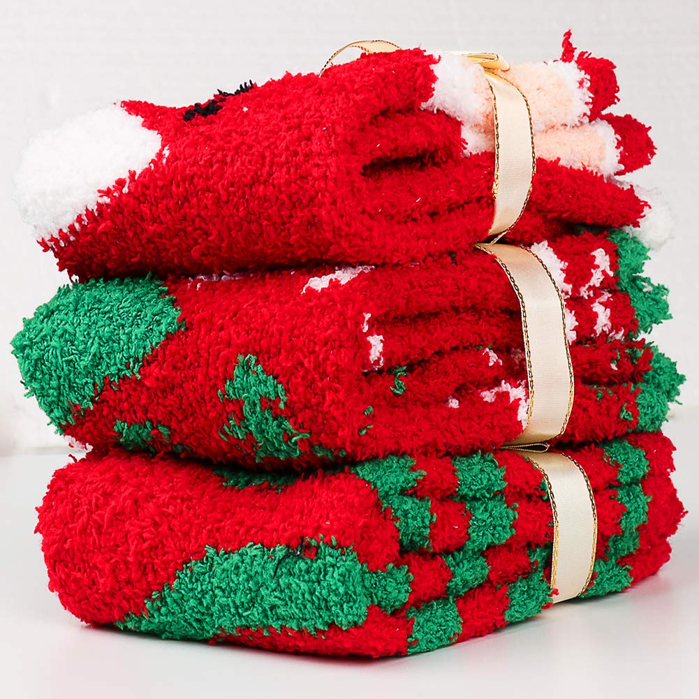 Yoicy Women's Christmas Fuzzy Fluffy Socks - Warm Cozy Knit Slipper Socks for Winter, Holiday Gifts, Bedroom & Lounge Wear - Perfect Xmas Stocking Stuffers & Cozy Home Essentials
