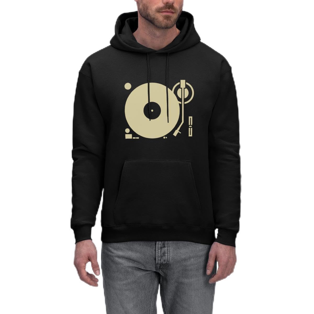 Spreadshirt Vintage Turntable Record Disc Men's Hoodie Sweatshirt - Perfect for Music Lovers, DJs & Vinyl Enthusiasts