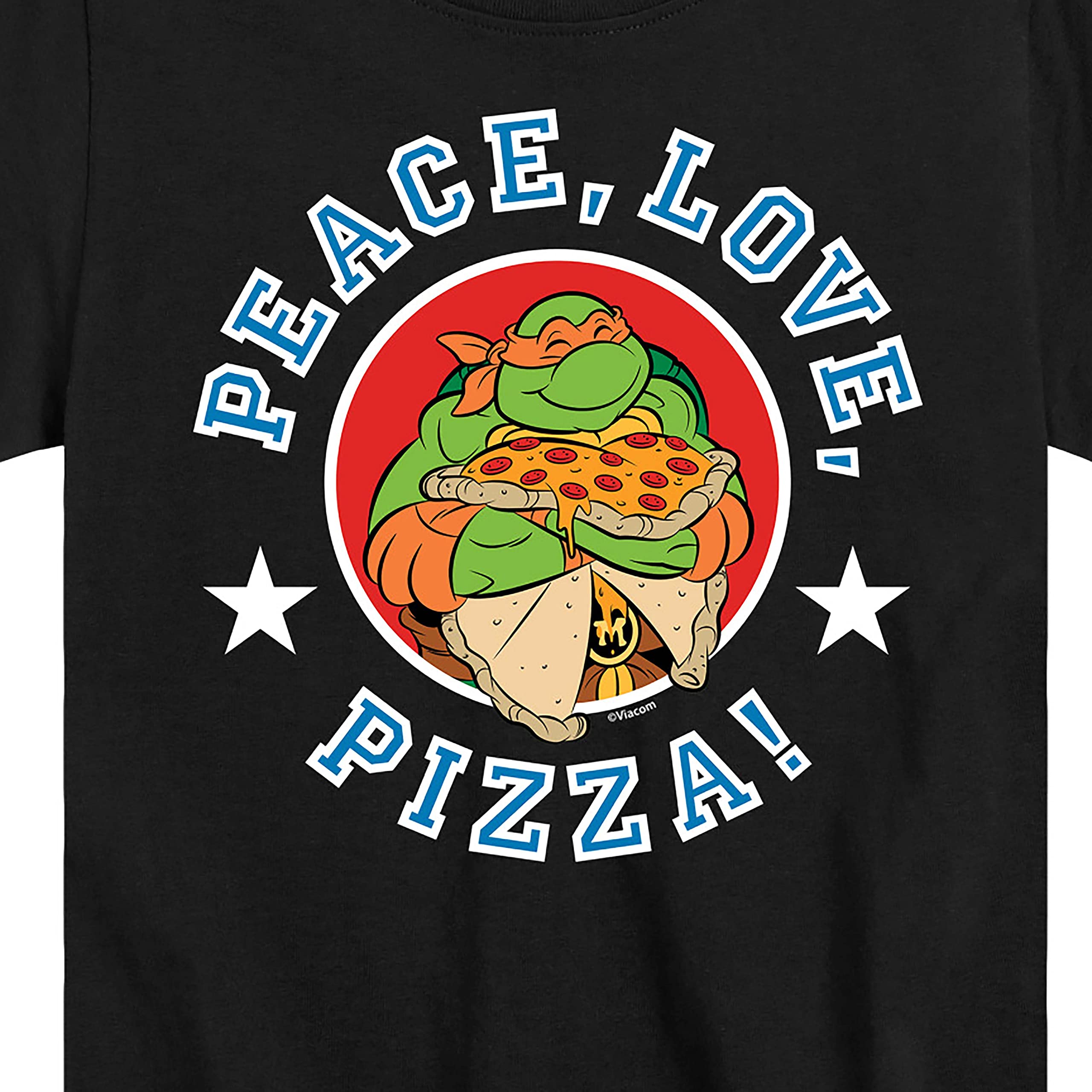 HYBRID APPAREL Teenage Mutant Ninja Turtles Peace Love Pizza Youth Short Sleeve T-Shirt - Casual Graphic Tee for Boys, Kids Birthday Gift, Anime Fan Apparel, Everyday Wear