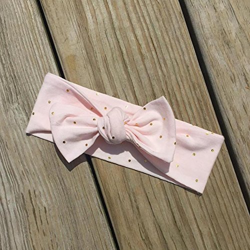 Light Pink Small Gold Dots Knit Stretchy Knotted Bow Headbands for Baby & Adult - Perfect for Parties, Photography & Everyday Fashion Accessories