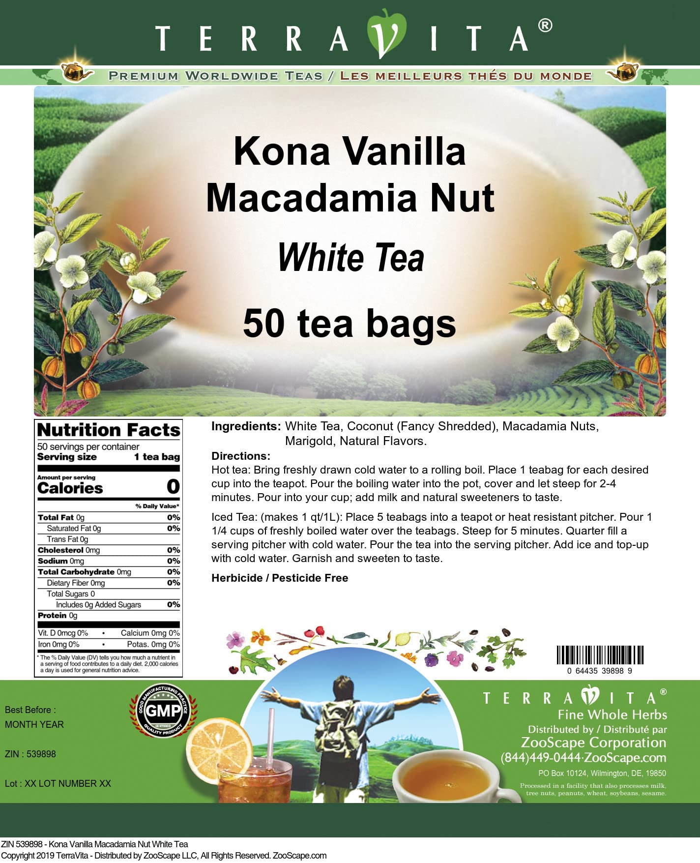 Premium Kona Vanilla Macadamia Nut White Tea Bags - 3 Pack (150 Tea Bags Total) | Hawaiian-Inspired Flavor | Perfect for Relaxation, Afternoon Tea & Gifts