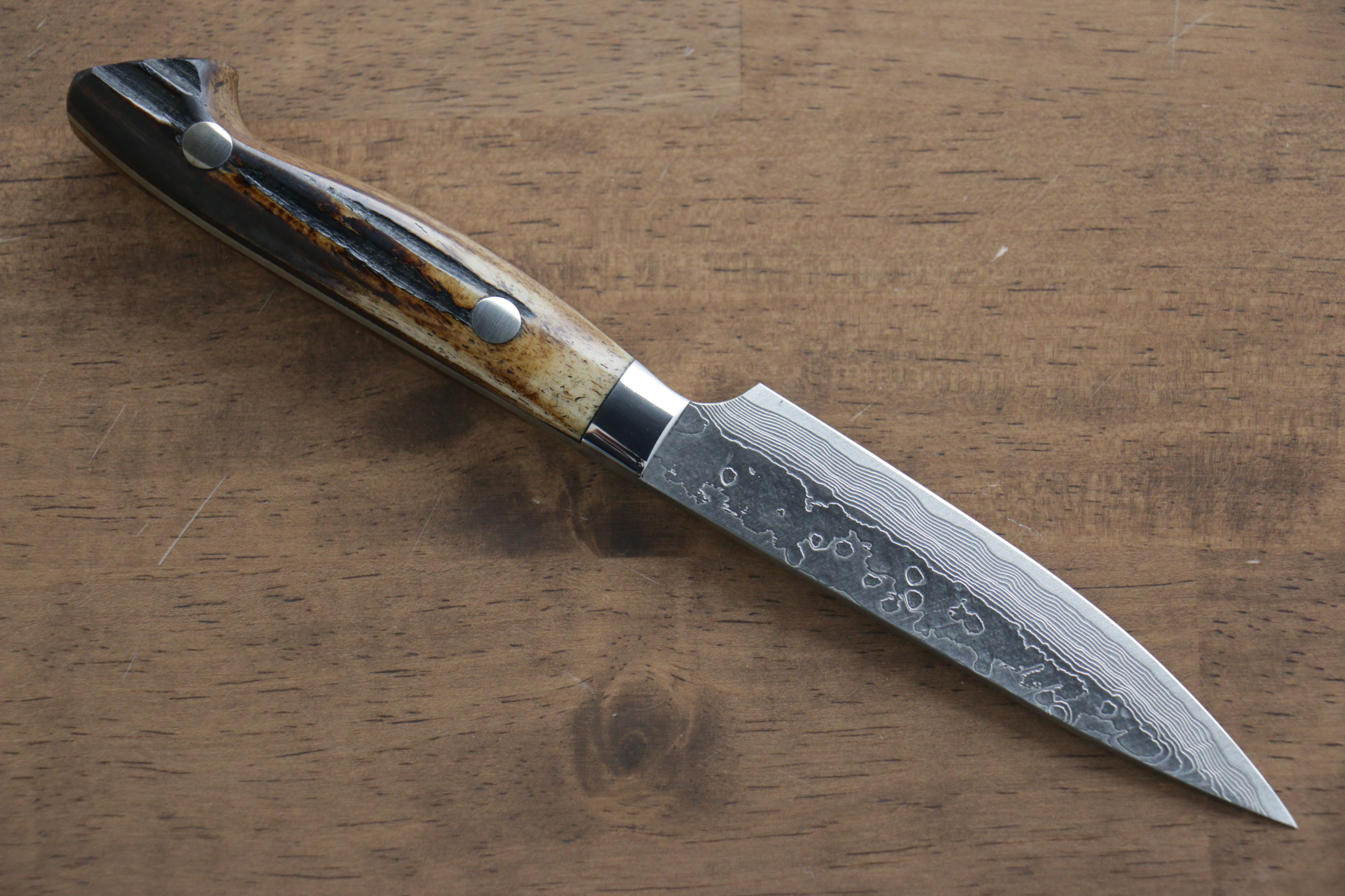 Premium VG10 Damascus Steel Petty Utility Knife 100mm - Japanese Kitchen Knife with Yellow Cow Bone Handle for Slicing, Peeling & Precision Cutting