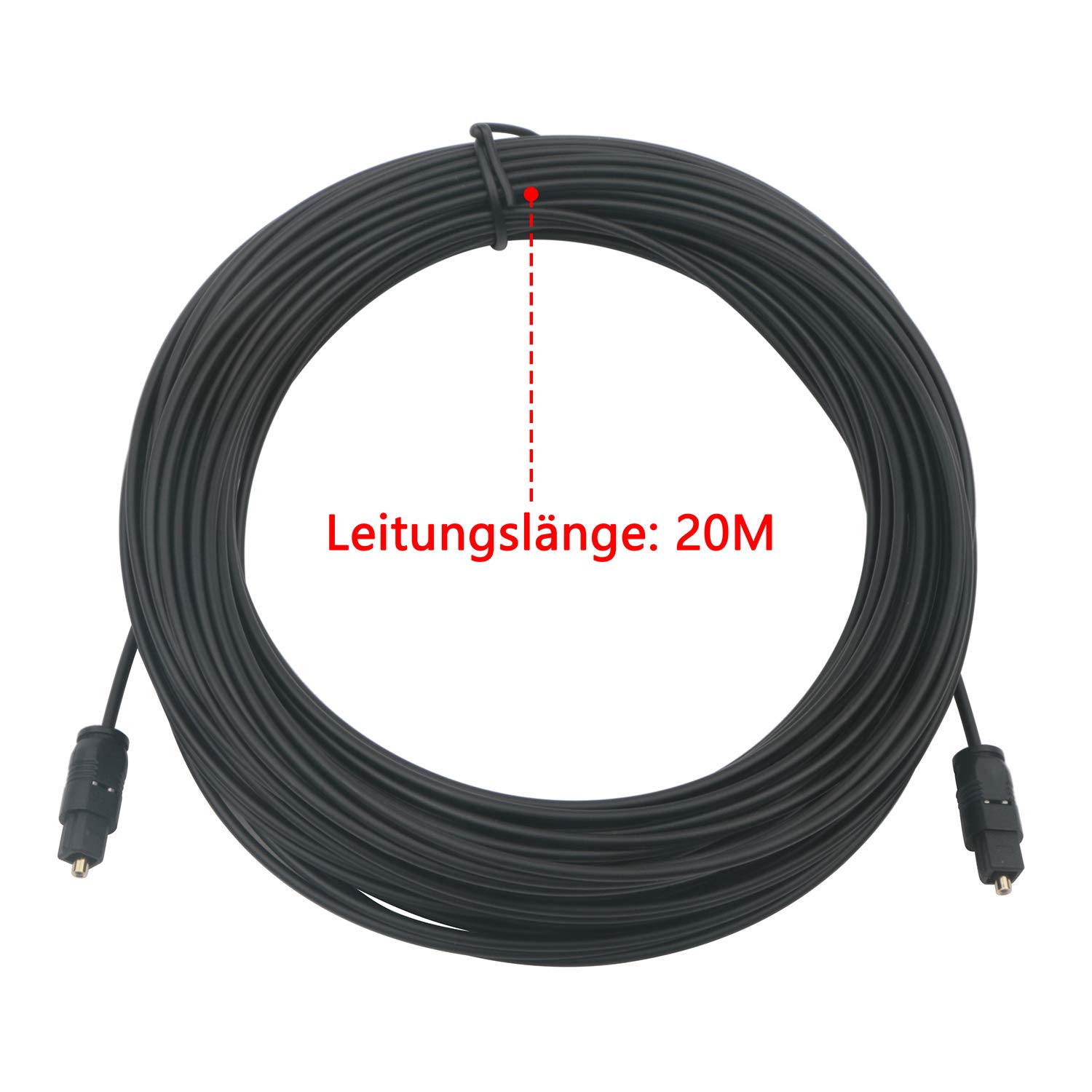 Premium 20ft Optical Audio Cable - TosLink SPDIF Digital Fiber Optic Cable for Home Theater, Sound Bar, TV & Gaming Systems - High-Speed 24K Gold-Plated Connectors (Black)