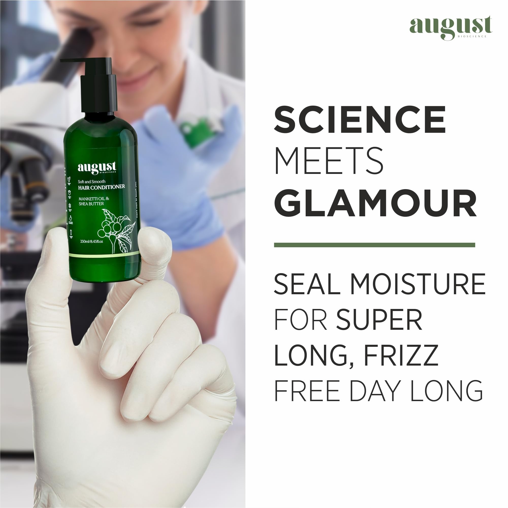 August Bioscience Hair Conditioner with Manketti Seed Oil & Shea Butter - Nourishing & Strengthening Treatment for Soft, Smooth Hair - Paraben & Silicone Free (250ml) - Perfect for Daily Hair Care & Damaged Hair Repair