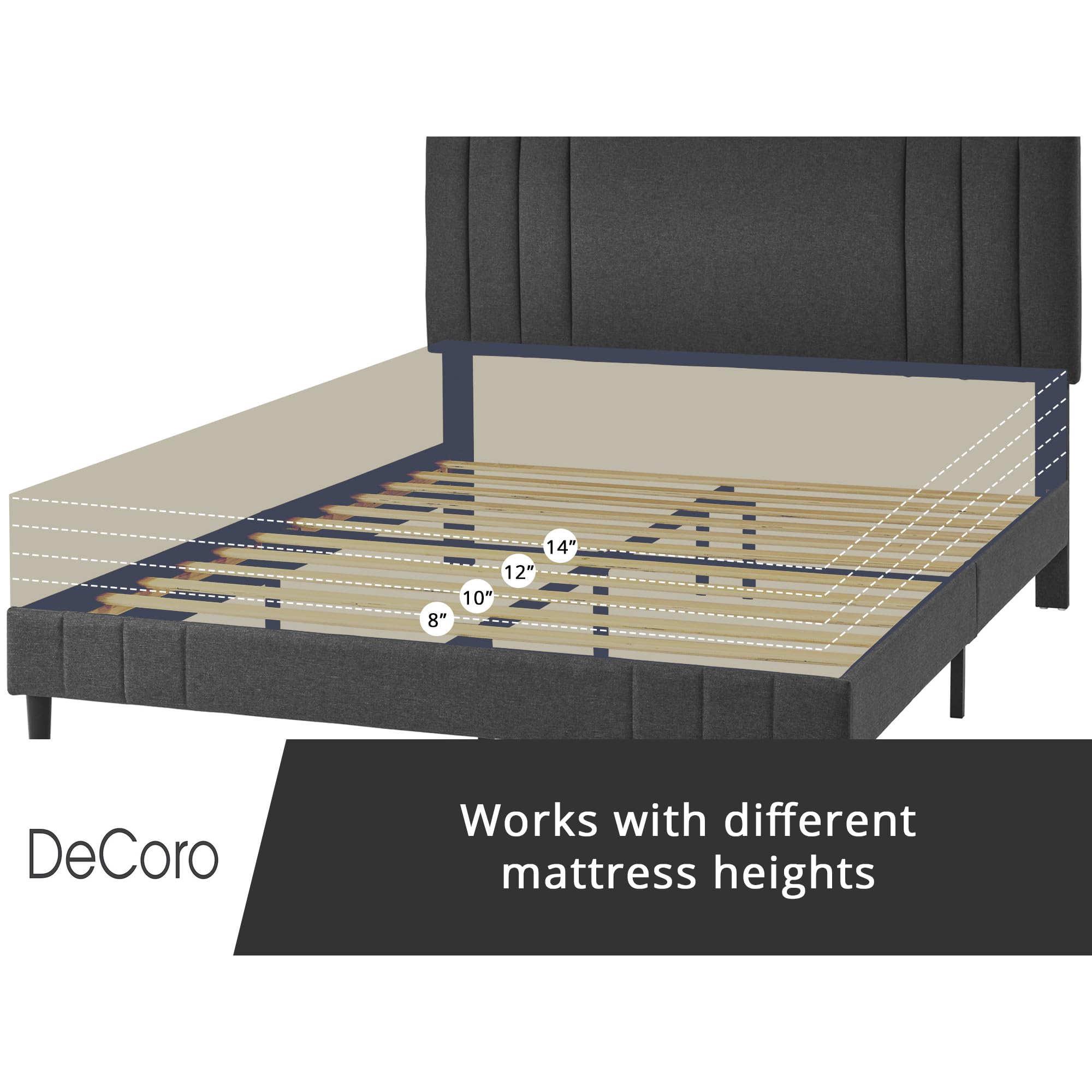 Modern Tufted Upholstered Platform Queen Bed Frame - Dark Grey Fabric Headboard - Chicago Style Bedroom Furniture for Master Bedroom & Guest Room