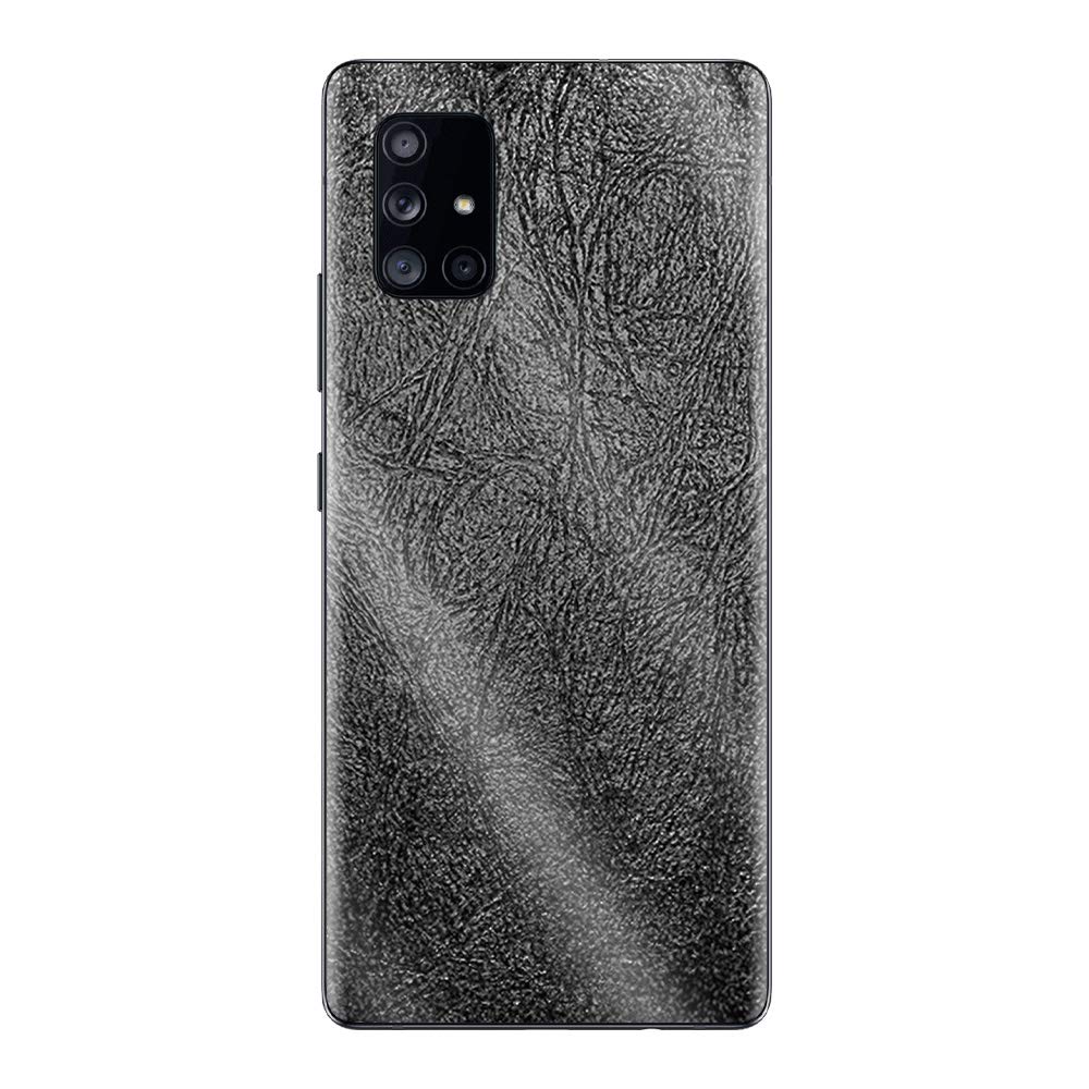 MightySkins Glossy Glitter Skin Cover for Samsung Galaxy A71 5G - Black Leather Protective Case | Durable Scratch-Resistant High-Gloss Finish | Easy to Apply & Remove | Made in USA | Perfect for Daily Use, Travel & Style Protection