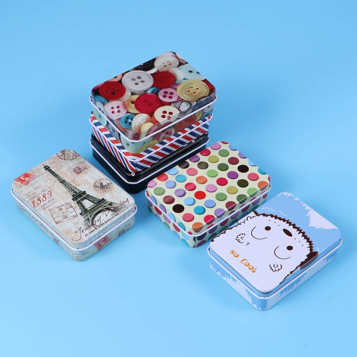 NUOBESTY 6-Piece Decorative Metal Tin Containers with Lids - Candy Storage, Jewelry Organizer, Card Holder, Small Trinket Box, Biscuit Container - Perfect for Home Decor, Gift Wrapping & Craft Storage
