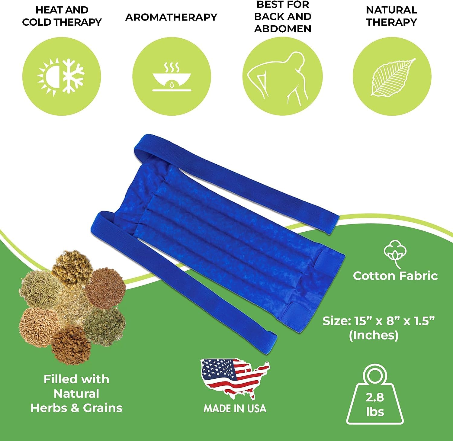 Nature Creation Reusable Microwave Heat Pad - Hot Therapy Pack for Back Pain, Sore Muscles & Spine Relief - Microwavable Heating Pad for Home, Office & Travel Use - Blue Marble (1 Pack)