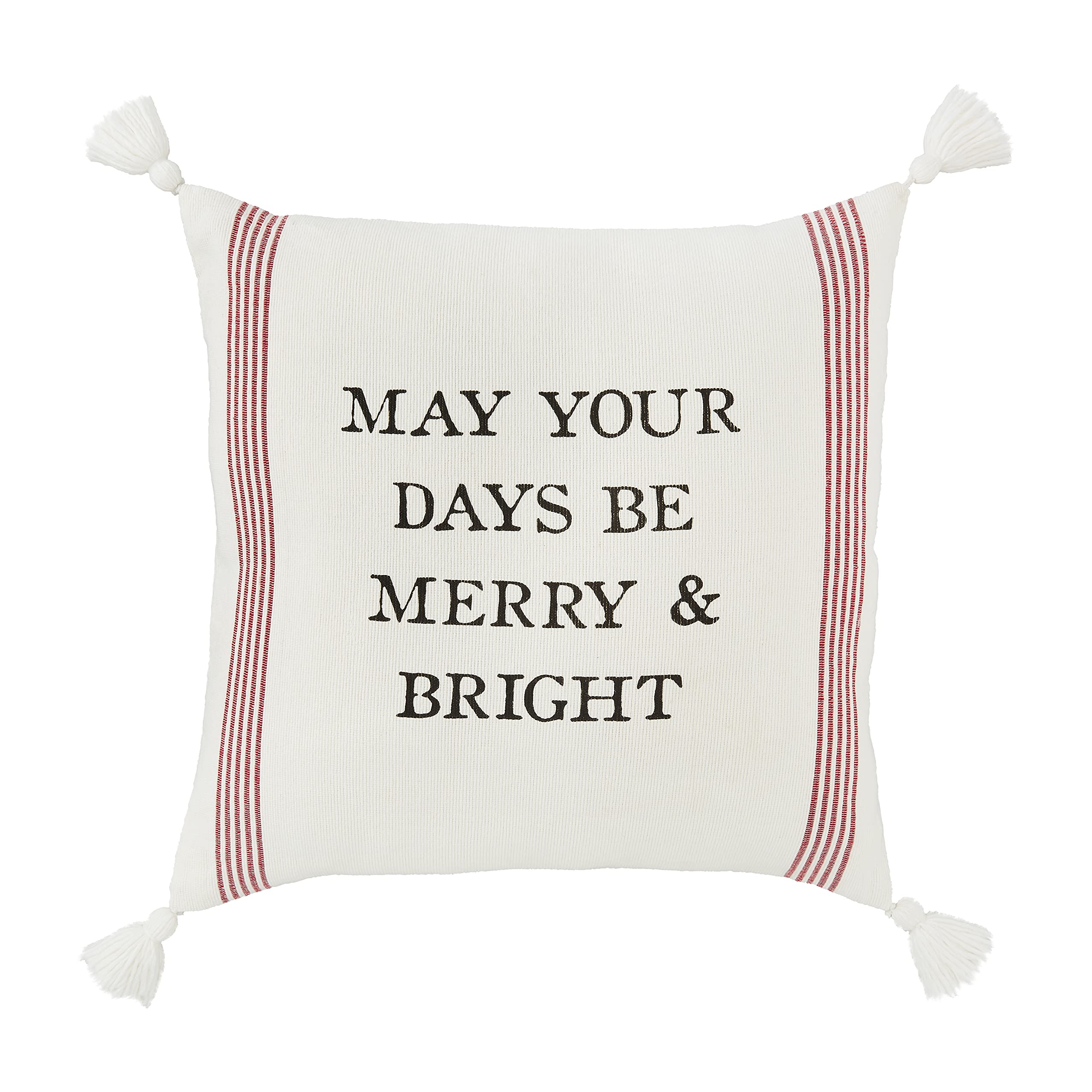 Merry and Bright Christmas Loomed Pillow by Mud Pie - Cozy Holiday Decor for Sofa, Bed & Festive Home Staging