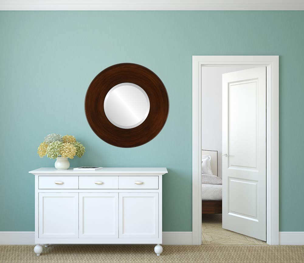 OVALCREST 32x32 Round Beveled Wall Mirror - Mocha Boulevard Style for Living Room, Bedroom & Entryway Decor | Elegant Home Decoration & Space Enhancing Mirror