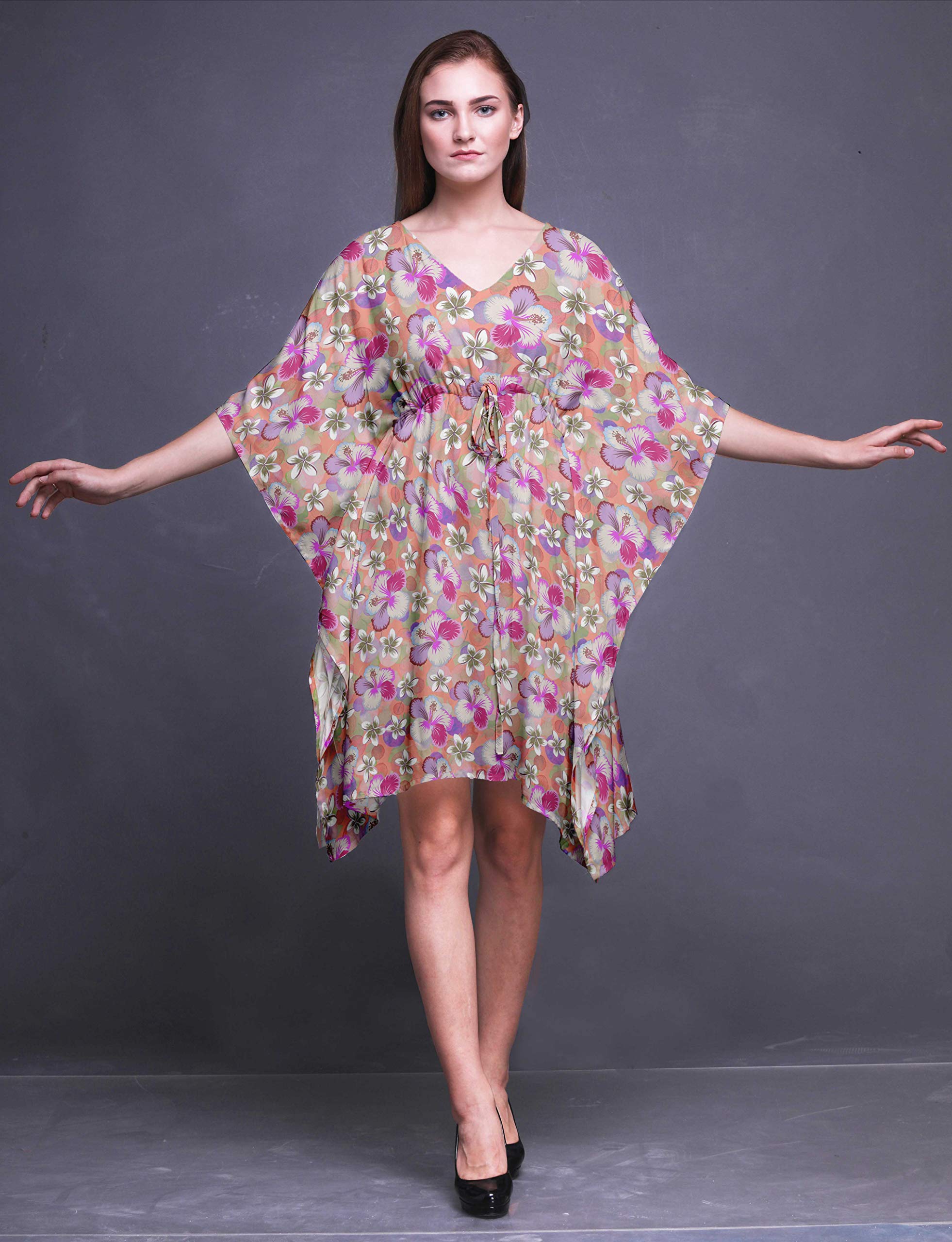 Bimba Women's Short Caftan Midi Dress - Beach Cover Up, Swimwear Wrap, Boho Summer Dress for Pool, Vacation & Resort Wear