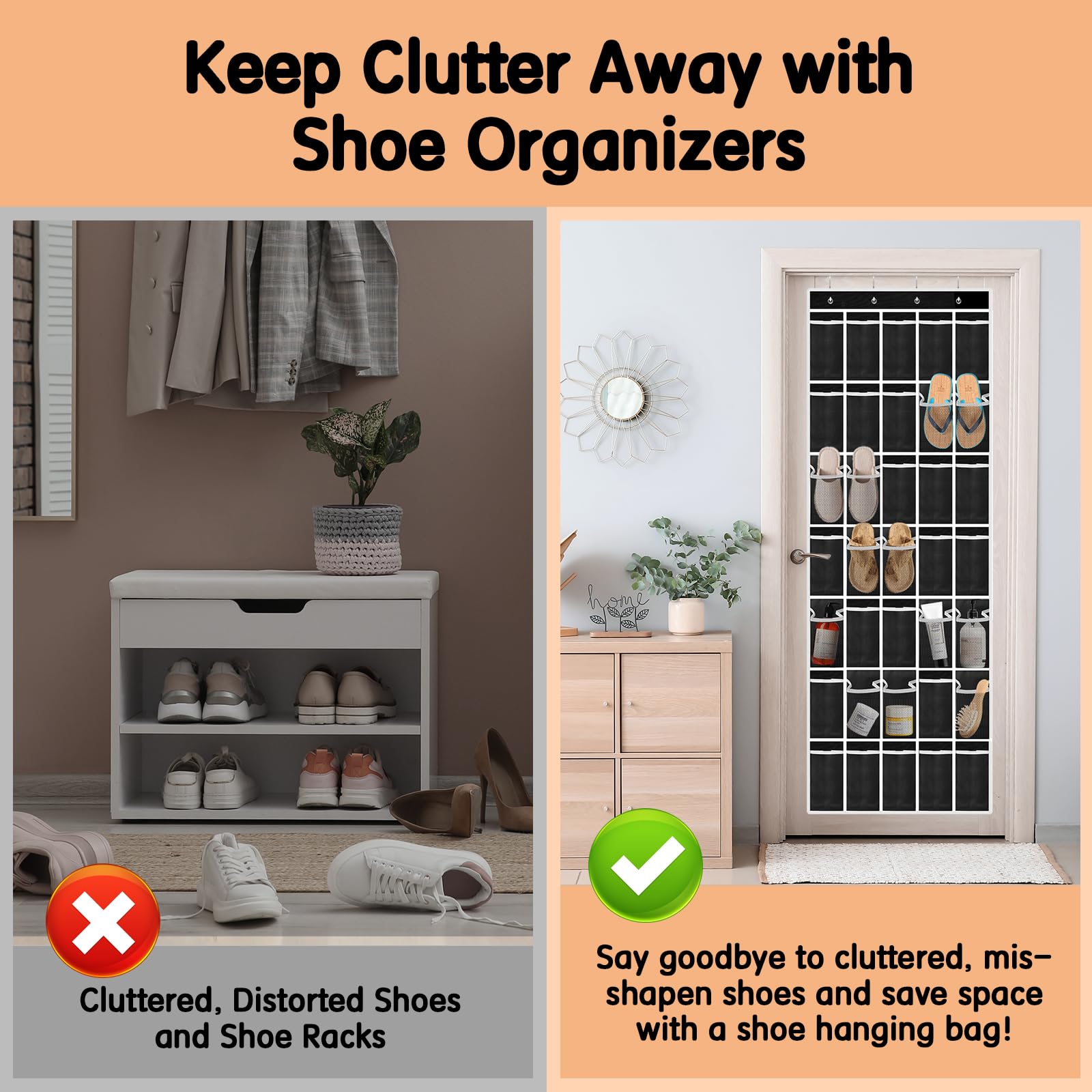 35 Compartment Breathable Mesh Over The Door Shoe Organizer for Men & Women - Large Hanging Closet Storage for Shoes, Accessories & More - Perfect for Bedrooms, Closets & Dorm Rooms (Black)