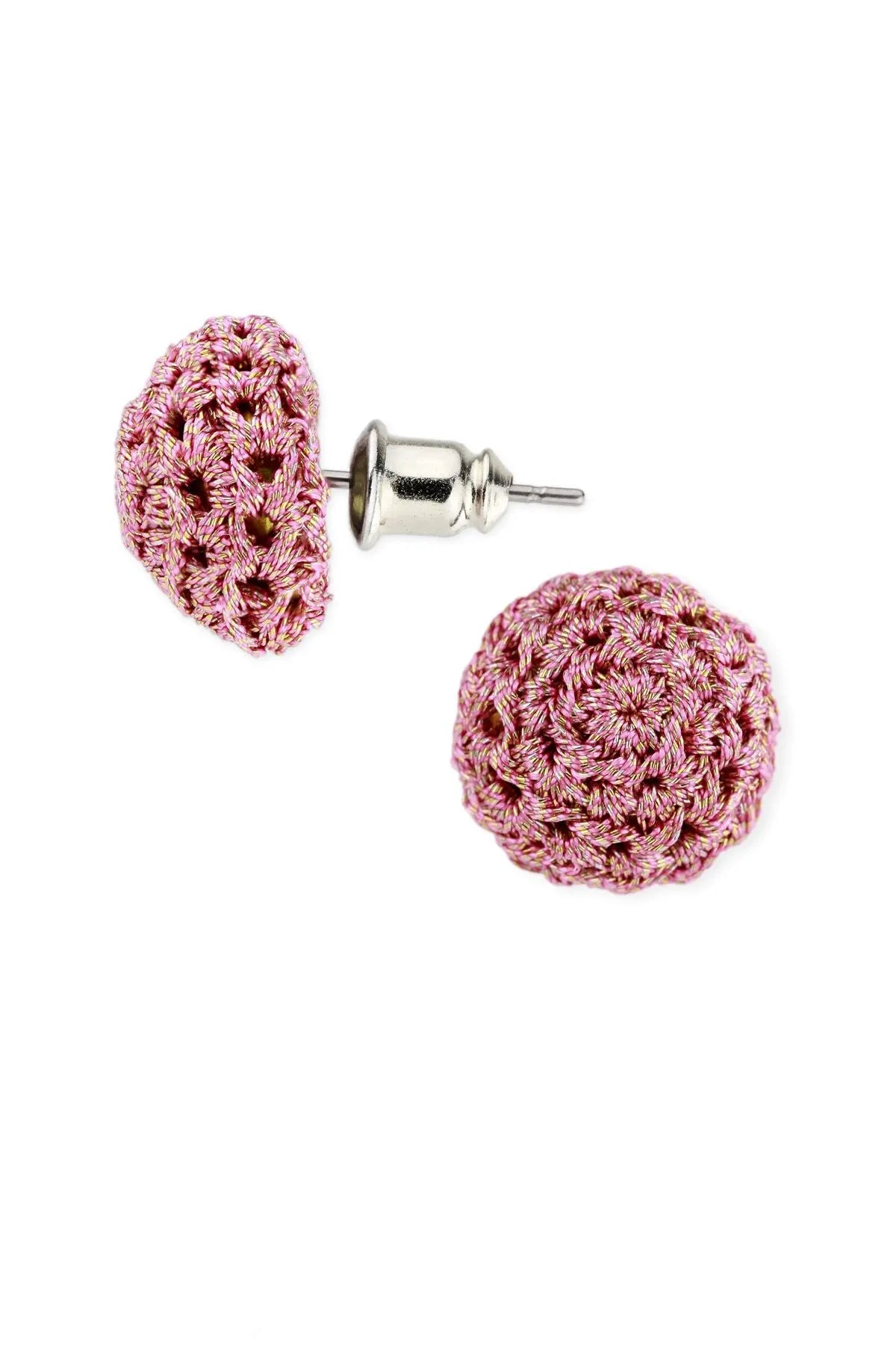 Metallic Crochet Thread Cluster Stud Earrings - Boho Chic Handmade Jewelry for Women - Perfect for Parties, Weddings & Everyday Wear
