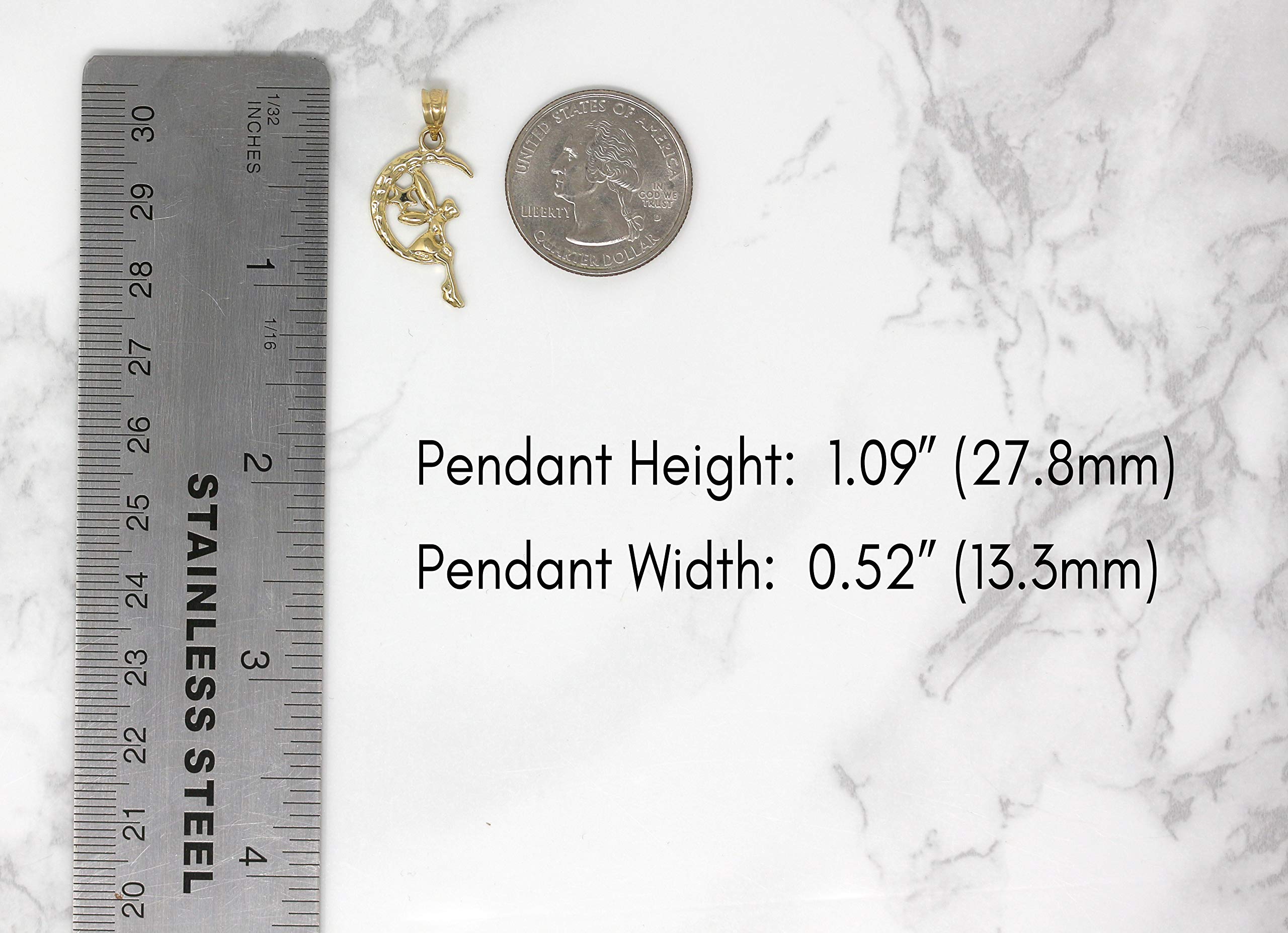 10K Gold Tinkerbell Moon Charm Necklace - Fairy Tale Jewelry Gift