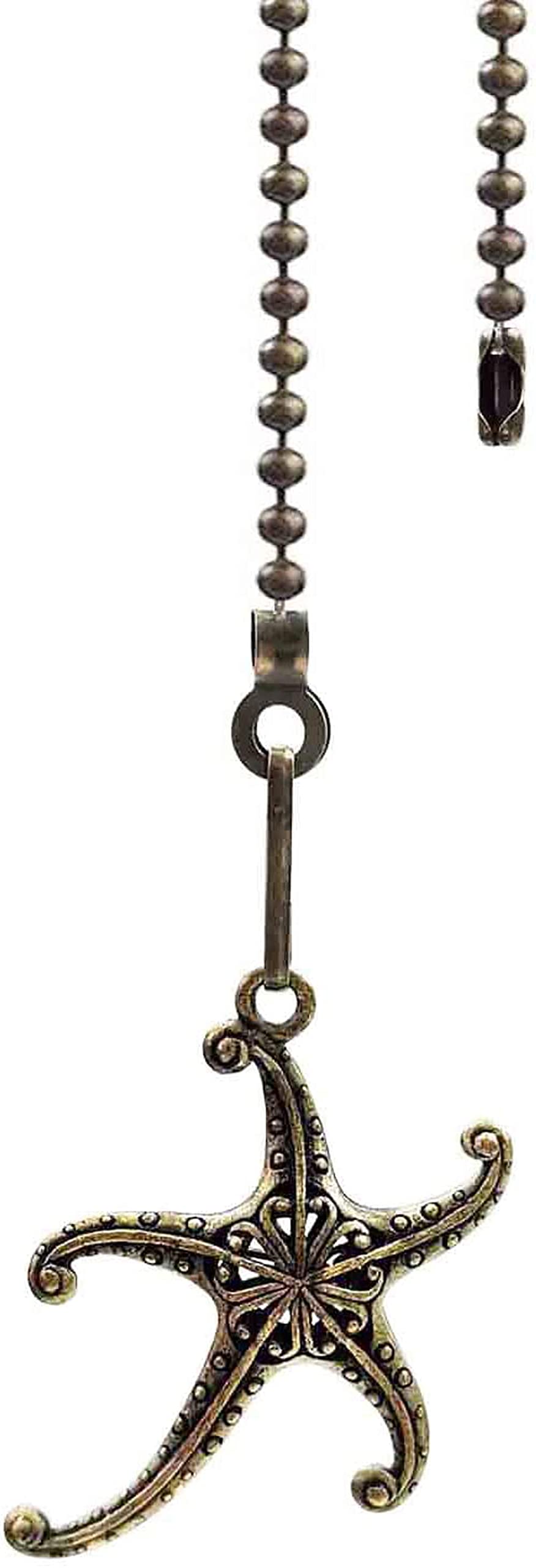12 Inch Vintage Starfish Charm Pendant - Bronze Ceiling Fan Pull Chain Extender with Ball Connector for Coastal Home Decor | Perfect for Beach House, Bathroom & Porch Fan Accessories