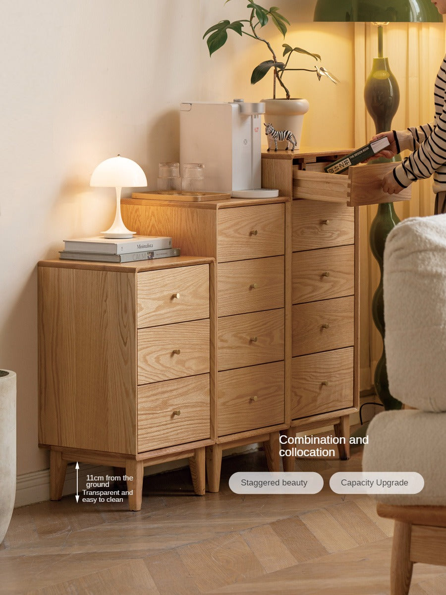 Solid Oak & Beech Wood Chest of Drawers - 5-Drawer Storage Cabinet with Multi-Functional Design for Bedroom, Living Room, and Office Organization