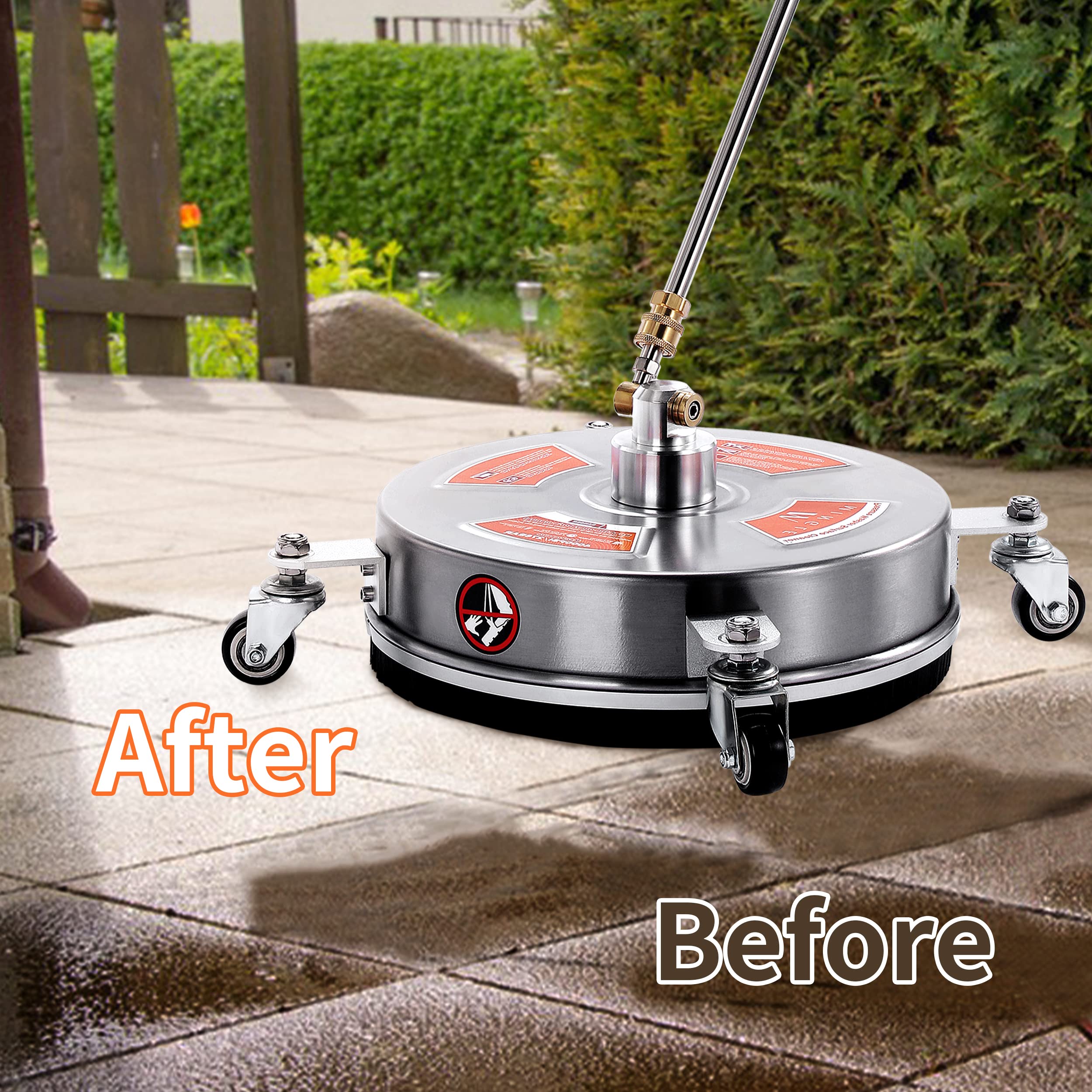 M MINGLE 14'' Pressure Washer Surface Cleaner Attachment - Driveway Power Washer Accessory with 2 Extension Wands & 1/4