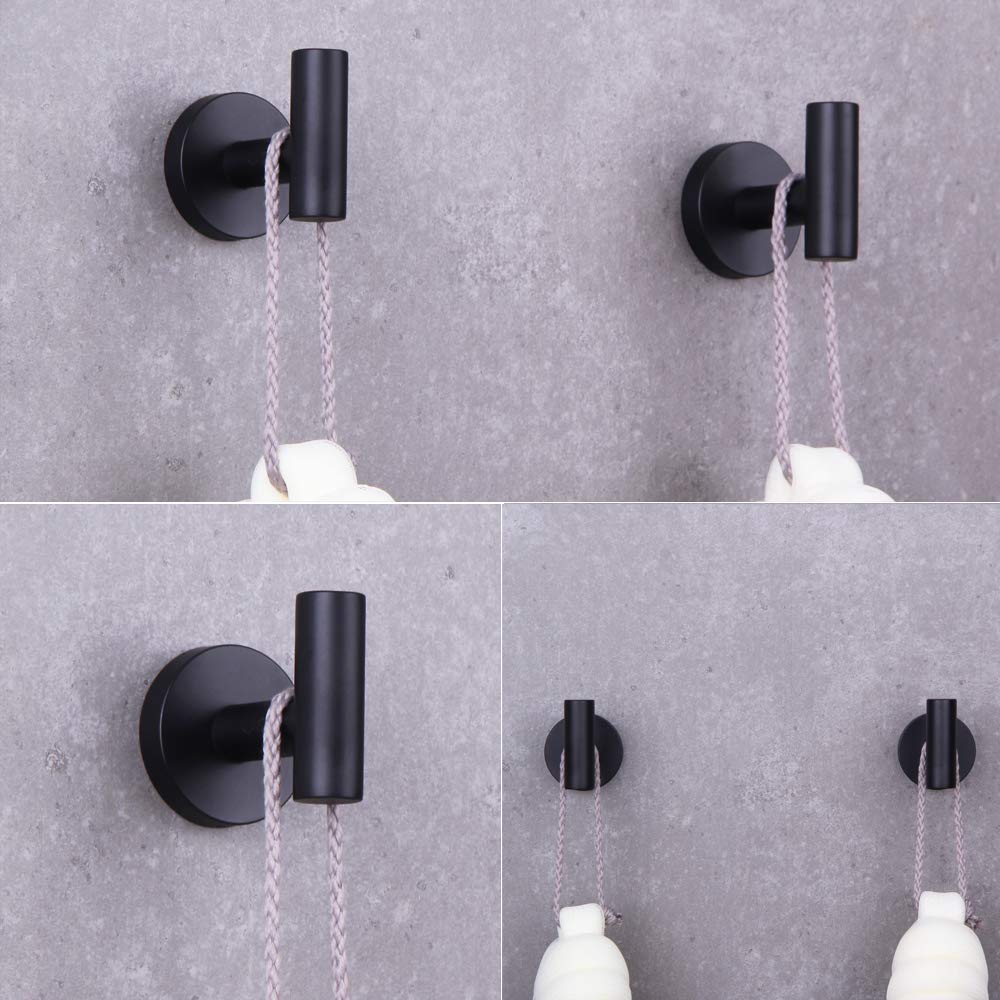 BEIGEEWY 4-Piece Matte Black Bathroom Hardware Set - SUS304 Stainless Steel Wall Mounted Towel Bar, Toilet Paper Holder & 2 Robe Hooks - Modern Bathroom Accessories for Home & Hotel Use