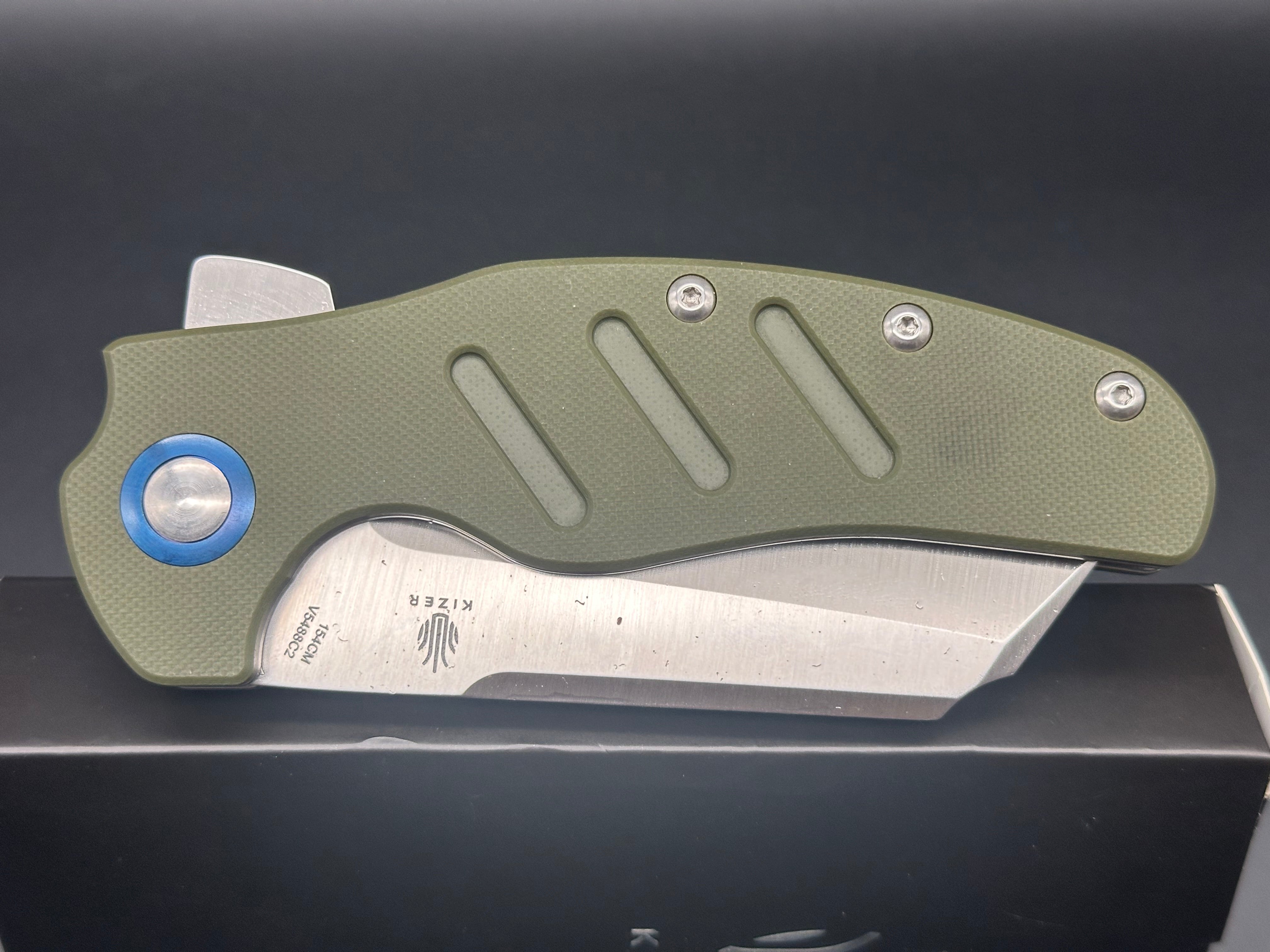 KIZER C01C XL Sheepdog Flipper Knife - OD Green G10 Handle, 154CM Blade - EDC, Outdoor Camping & Tactical Use
