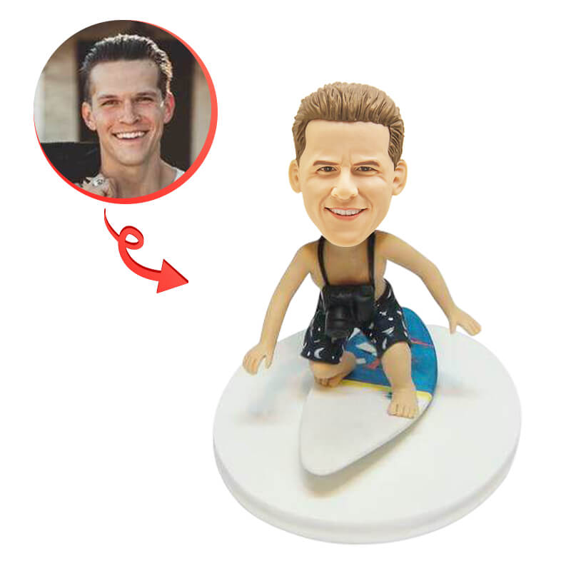 Custom Surfing The Wave Bobblehead - Personalized Surfing Enthusiast Gift - Perfect for Beach Parties, Office Desks & Surfing Fans