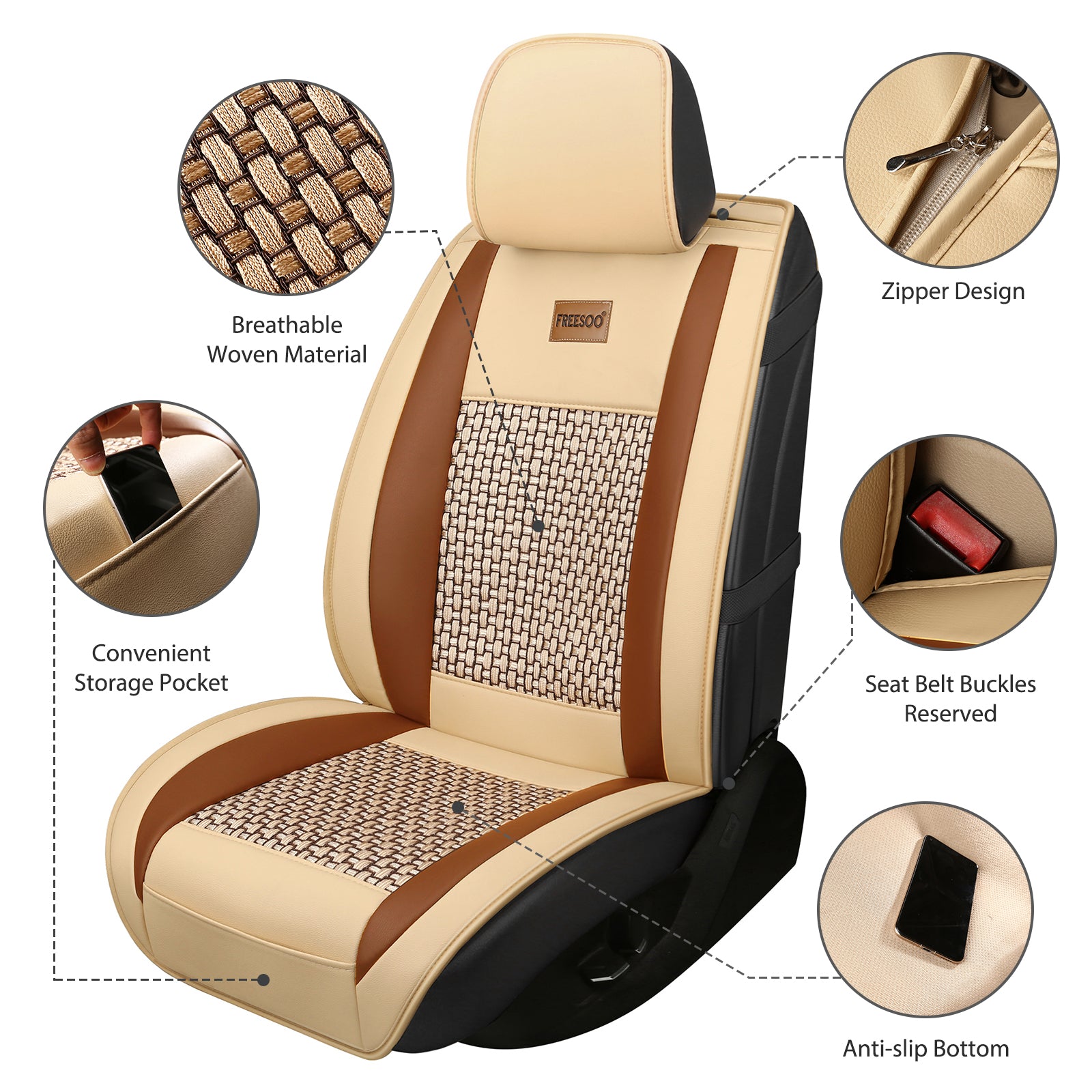 Premium Universal Woven & Leather Car Seat Covers - Waterproof, Non-Slip Protection for Cars, Trucks & SUVs - Perfect for Road Trips, Commuting & Pet Owners